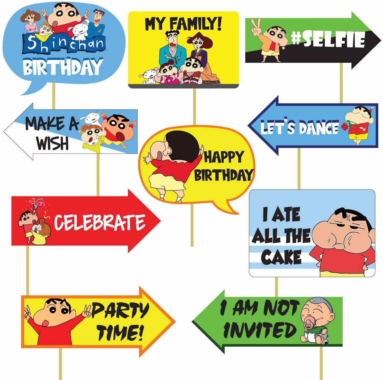 Balloons 10 Pieces Shinchan Birthday Theme Photo Booth Props for Kids/Theme Birthday Party Photobooth Props and photobooth of Different Birthday Themes (Shinchan-Birthday-Props) Photo Booth Board