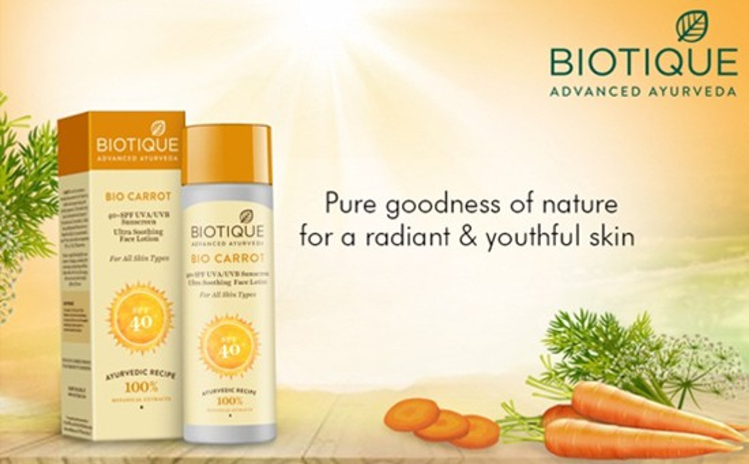 Image of BIOTIQUE Sunscreen - SPF 50 PA+ Bio Carrot 40+ SPF UVA /UVB Sunscreen Ultra Soothing Face Lotion