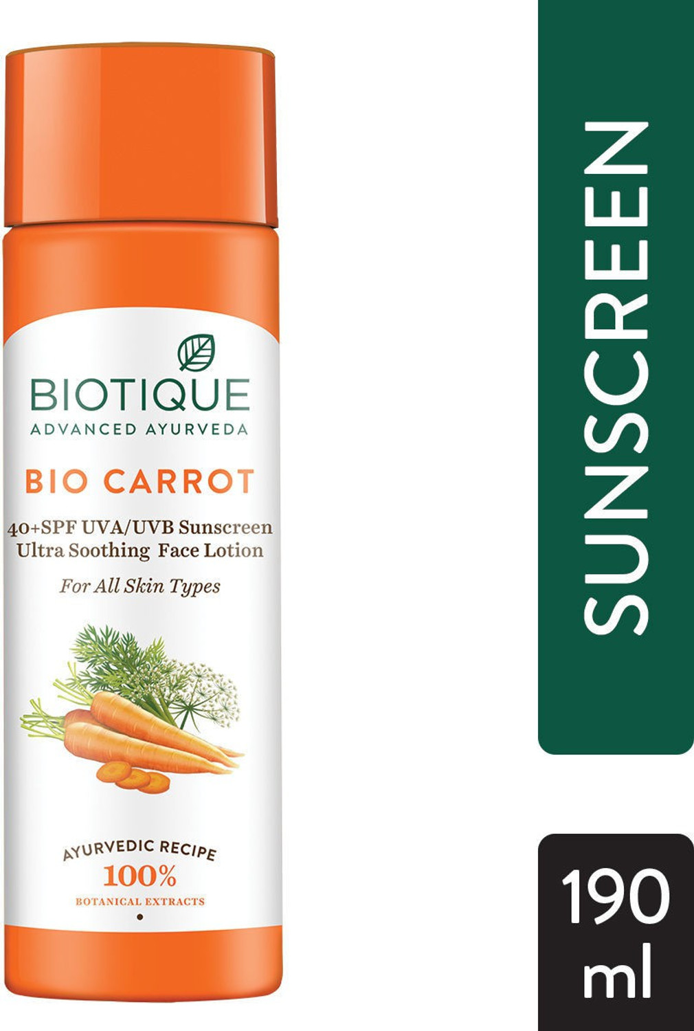 Image of BIOTIQUE Sunscreen - SPF 50 PA+ Bio Carrot 40+ SPF UVA /UVB Sunscreen Ultra Soothing Face Lotion