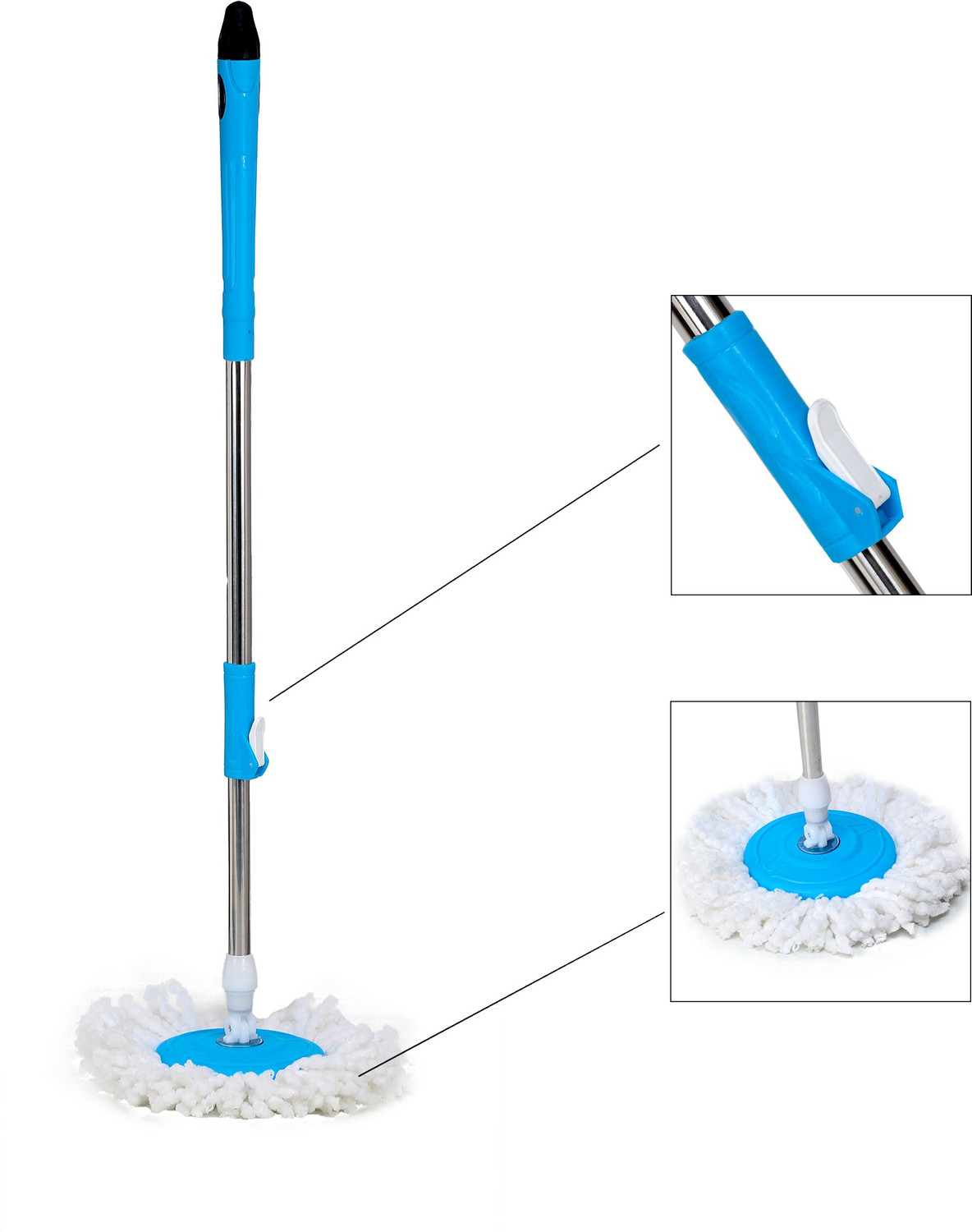 Image of JSN 360 Spin Floor Cleaning Easy Bucket Steel Mop with 4 Microfiber Refill Heads Mop Set