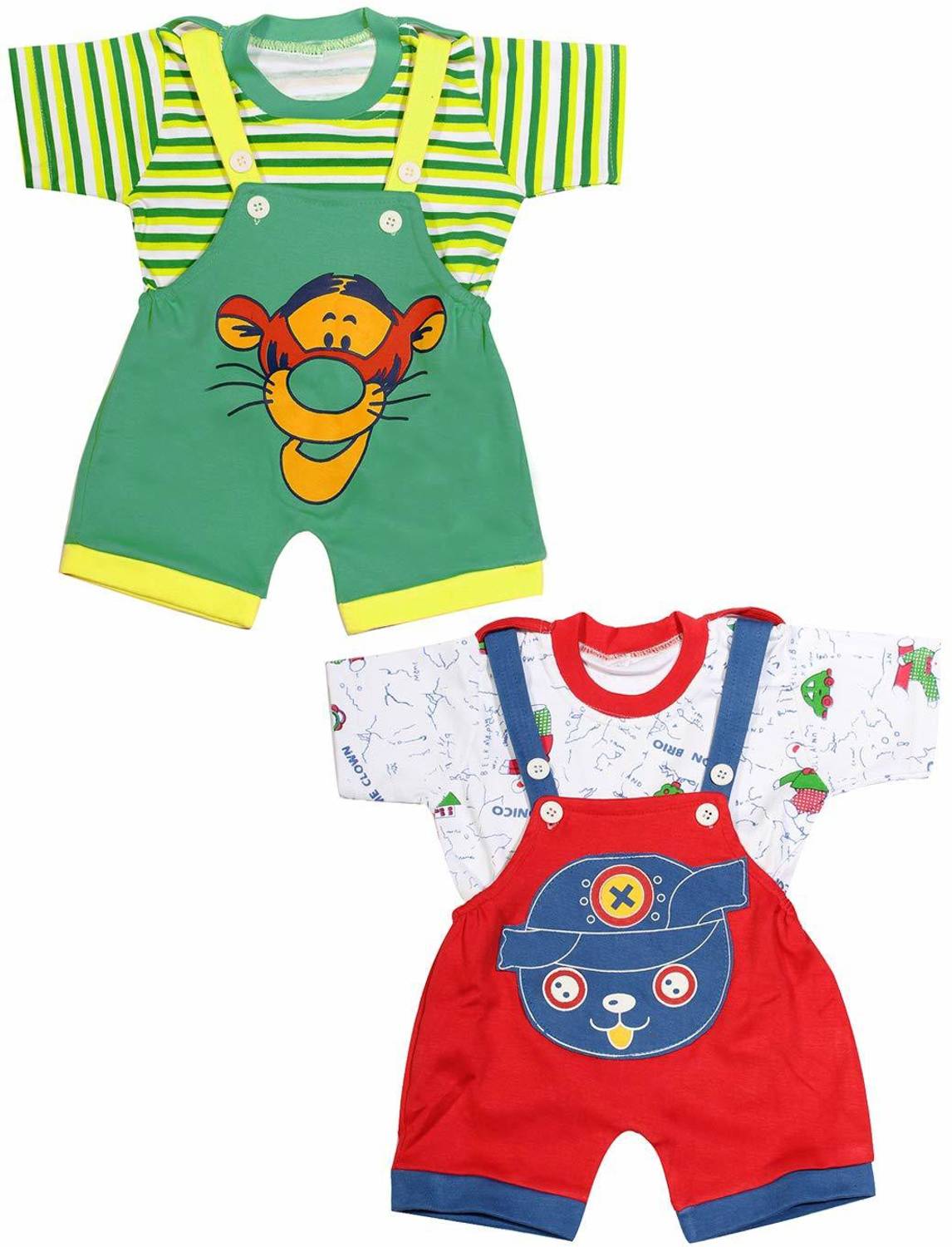 babeezworld Dungaree For Boys & Girls Casual Printed Pure Cotton