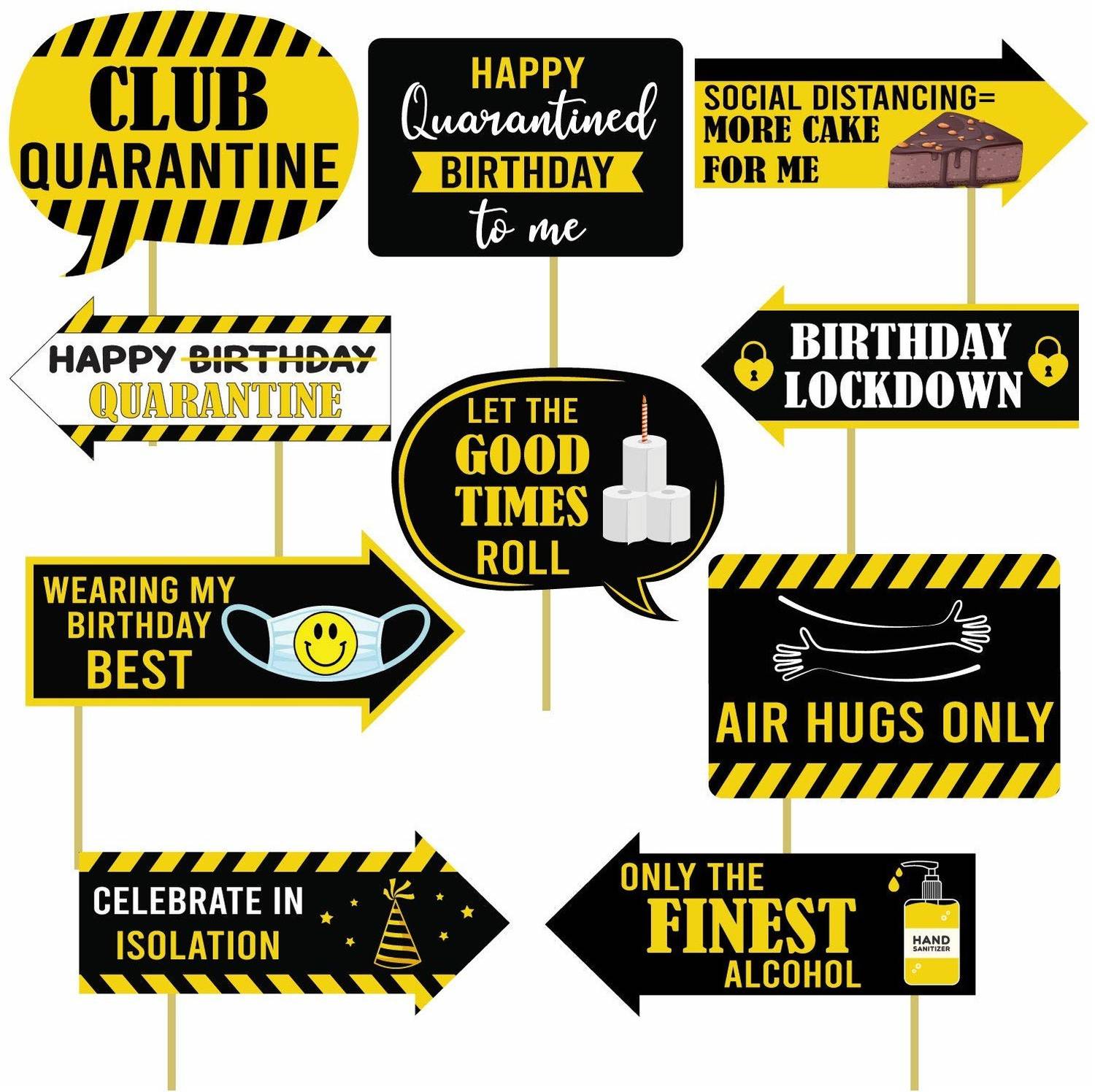 Balloons Happy Quarantine Theme Birthday - Social Distancing Party Photo Booth Props Kit - 10 Count for Decorations for 1st Birthday/Age Birthday/Anniversary/Babyshower Party Photo Booth Board
