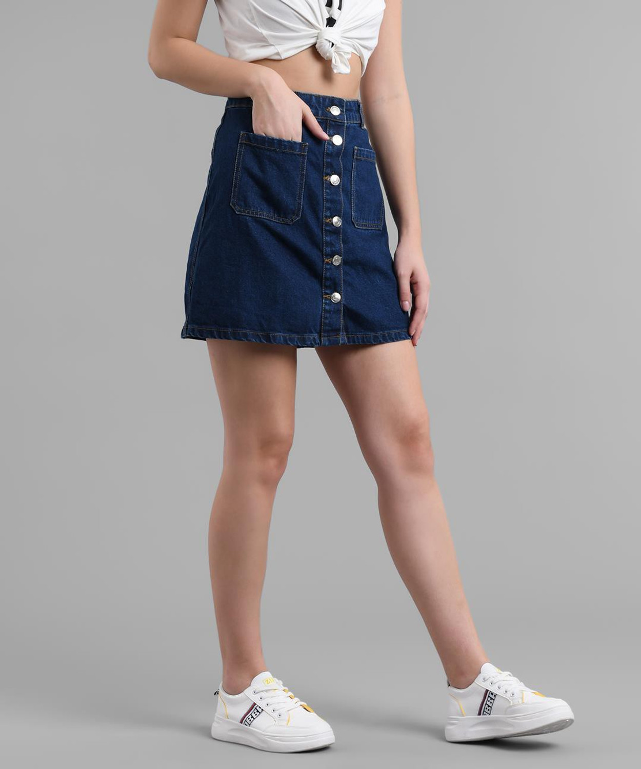 Image of KOTTY Solid Women Straight Dark Blue Skirt
