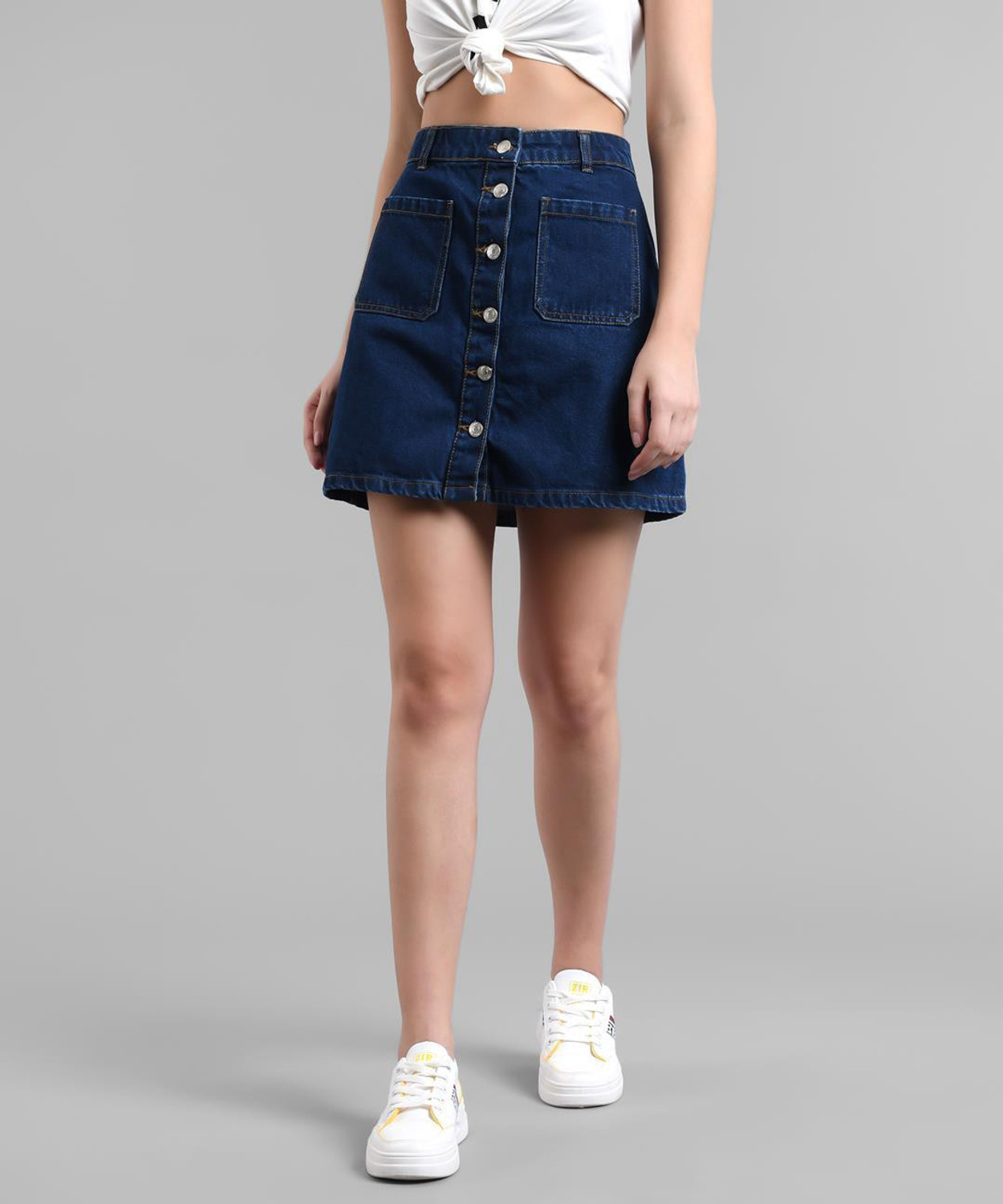 Image of KOTTY Solid Women Straight Dark Blue Skirt