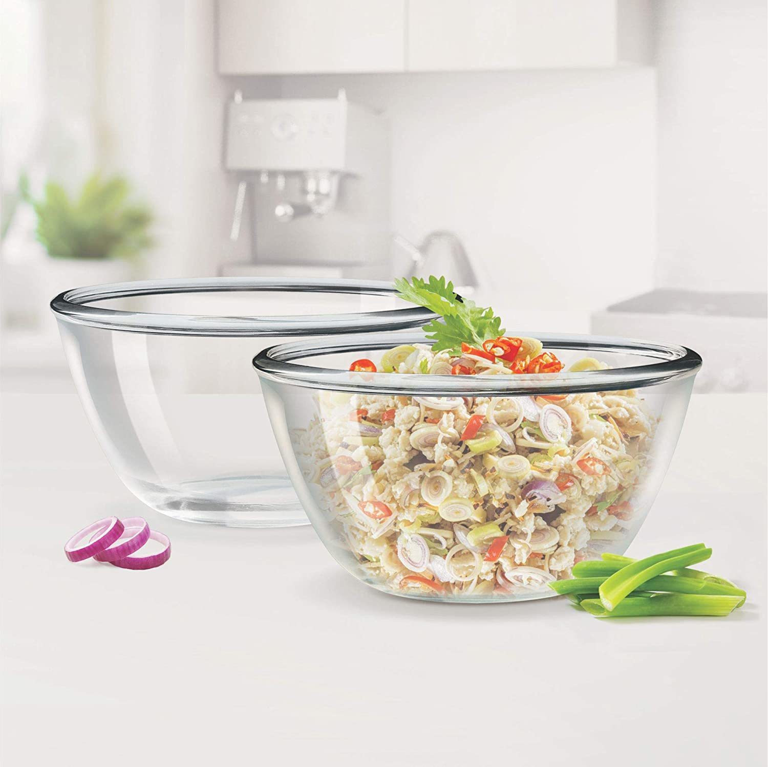 Image of IndusBay Borosilicate Glass Serving Bowl 2 Piece Toughened Glass Mixing High Borosilicate Glass Serving Bowl 550 ML Each