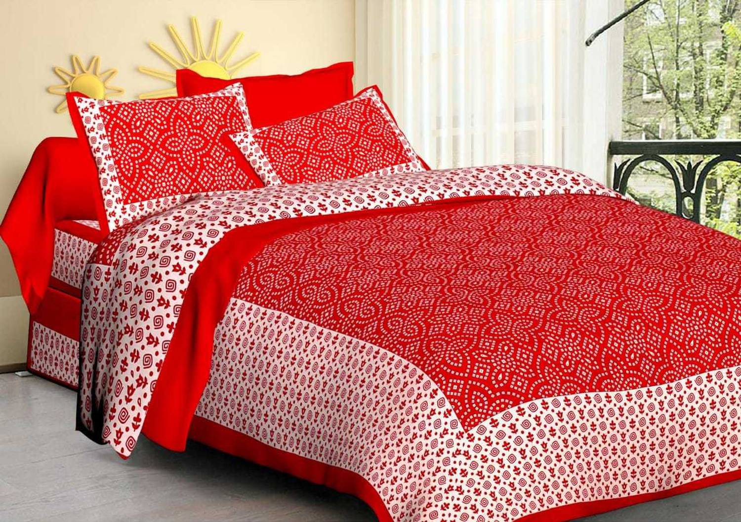 Aaradhya Fashion Cotton Queen Fitted (Elastic) 200 TC Printed 1 Bedsheet with 2 Pillow Covers
