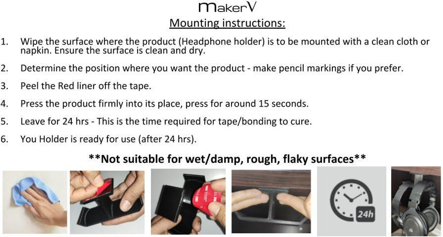Image of makerV Dual Headphone holder Gaming Headset hanger Under desk mount Head phone hook Headphone Stand