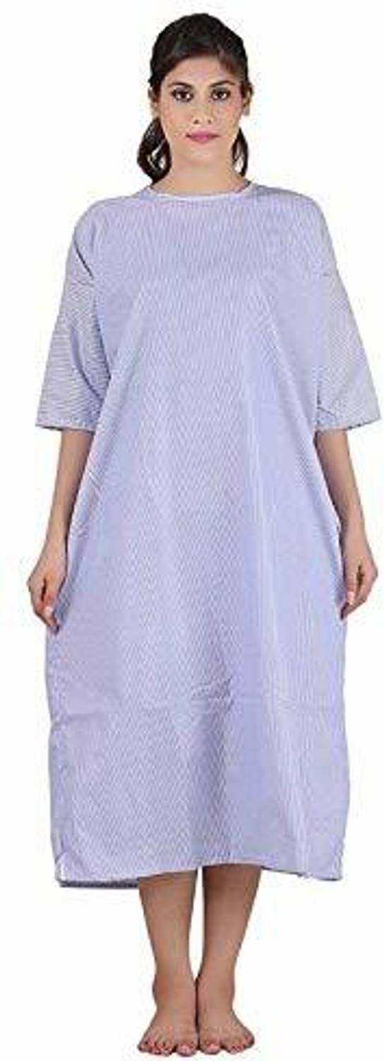 Agarwals Patient Gown Half Sleeves Back Open (Blue, White) (Size- Universal) Gown Hospital Scrub