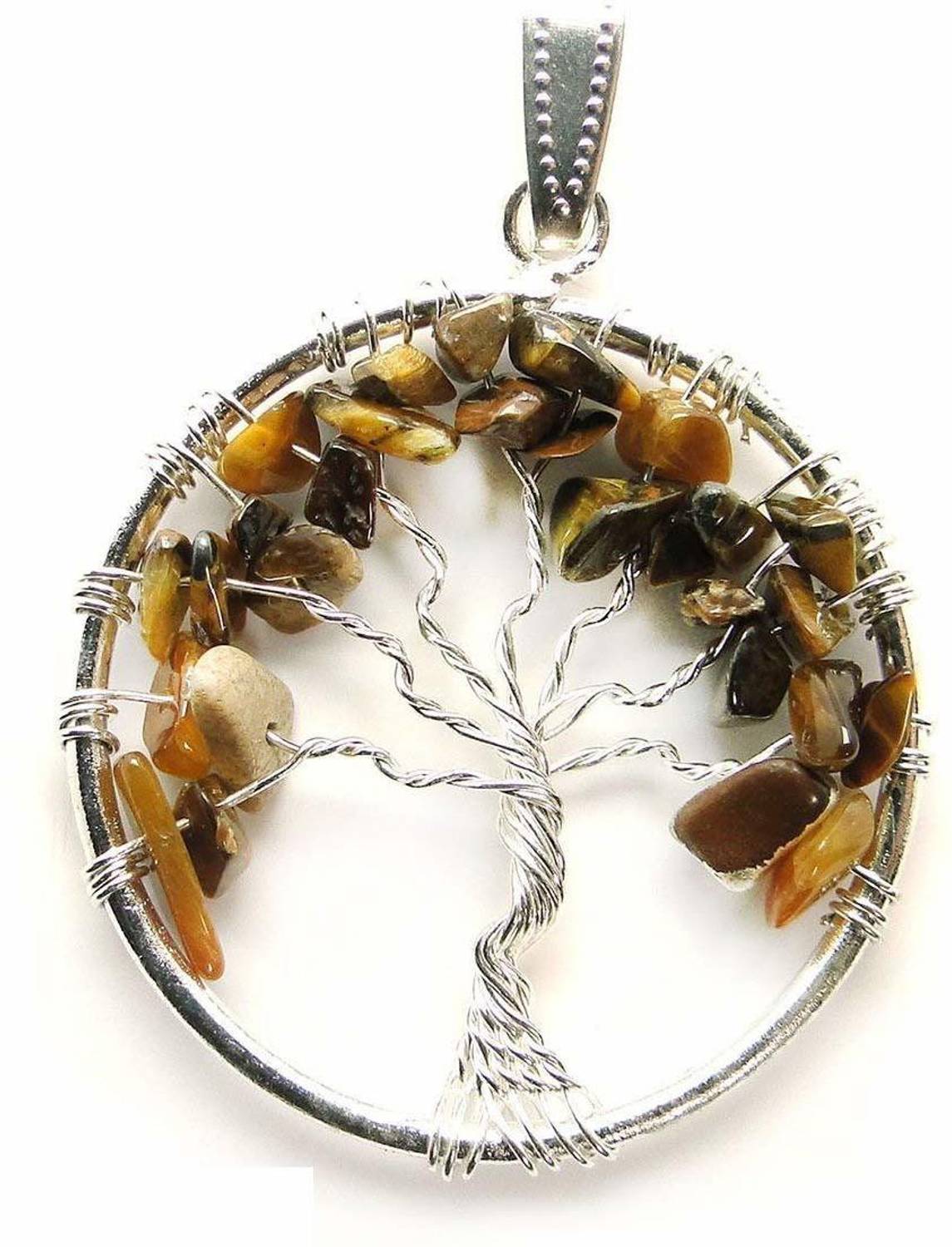 AIR9999 Natural Tiger eye Crystal Tree Of Life pendant For Men And Women Crystal Metal, Crystal Pendant