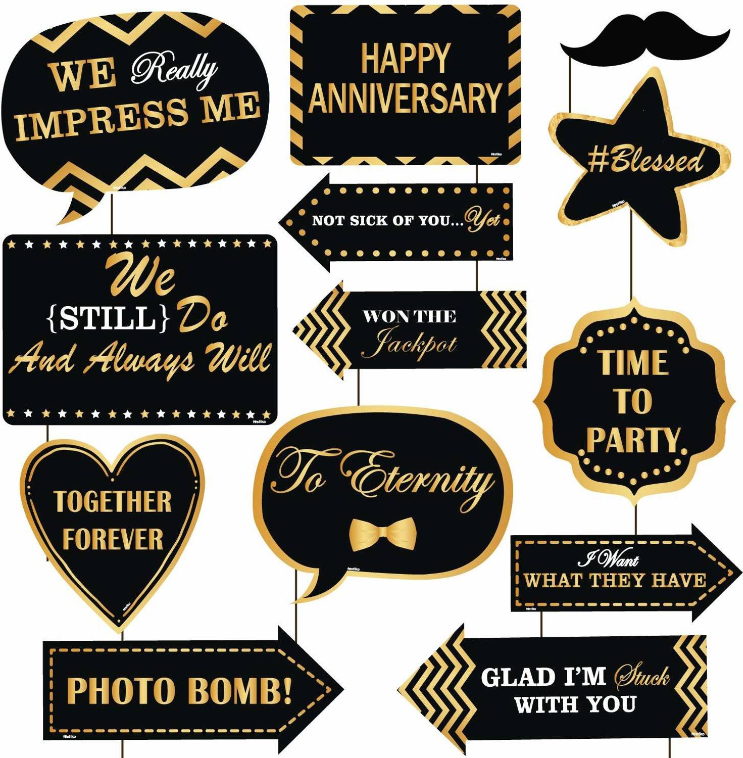 Balloons Happy Aniversary Photo Booth Props (Set of 13)/Happy Anniversary Decoration for Bachelorette Photo Booth Party Props/Happiness Anniversary - Photo Booth Props Kit - 13 Count Photo Booth Board