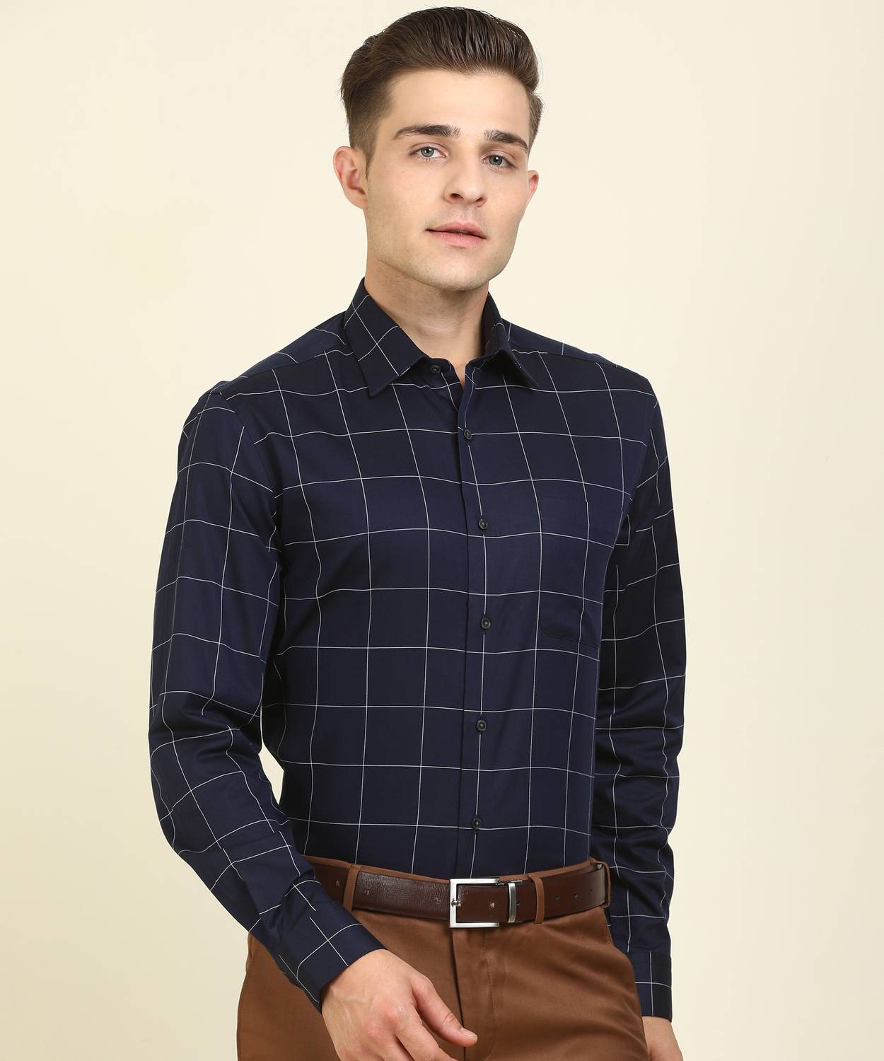ARROW Men Checkered Formal Blue Shirt