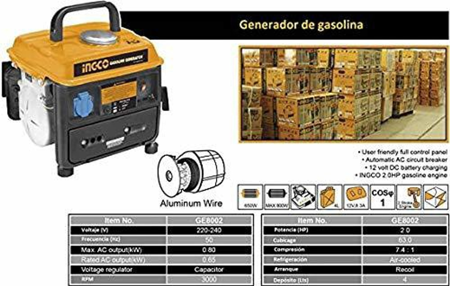 Image of INGCO GE8002 800 W 12 Electric Generator