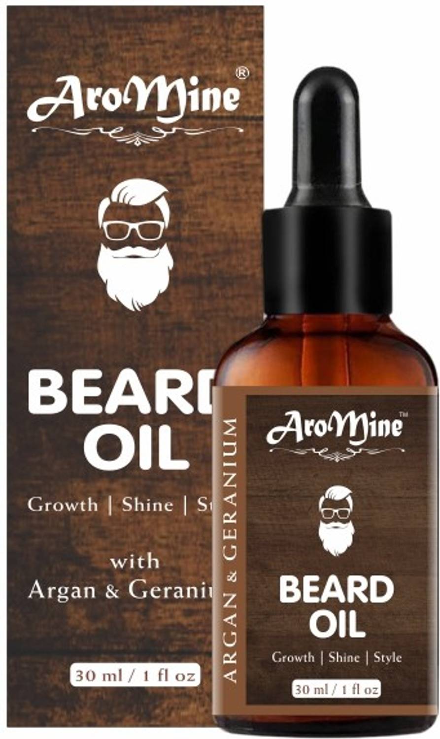 AroMine Premium 100% Natural Beard Growth Oil - (Argan & Geranium ) Hair Oil (30 ml) - No SLS, No Paraben Hair Oil