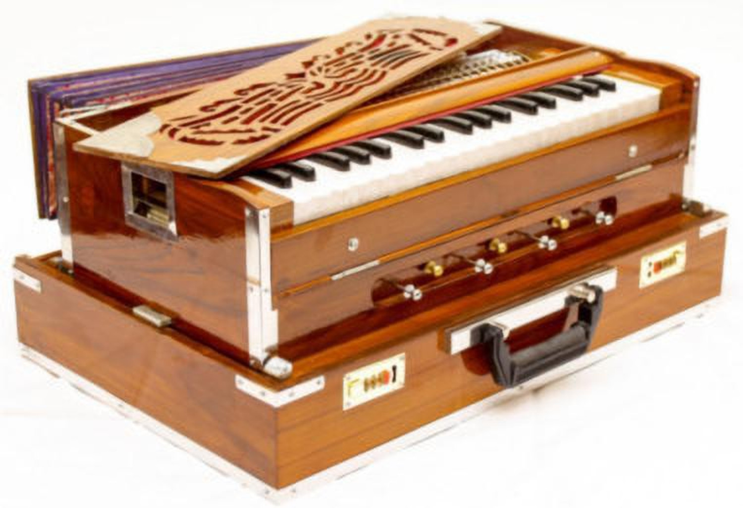 Image of MMB 9 Stopper 7 /5 Bellow, 42 Key, 2 Reed Bass-Male, 3 .5 Octave, Harmonium with Cover, Standard Reed 3.5 Octave Hand Pumped Harmonium MMH32 3.5 Octave Hand Pumped Harmonium