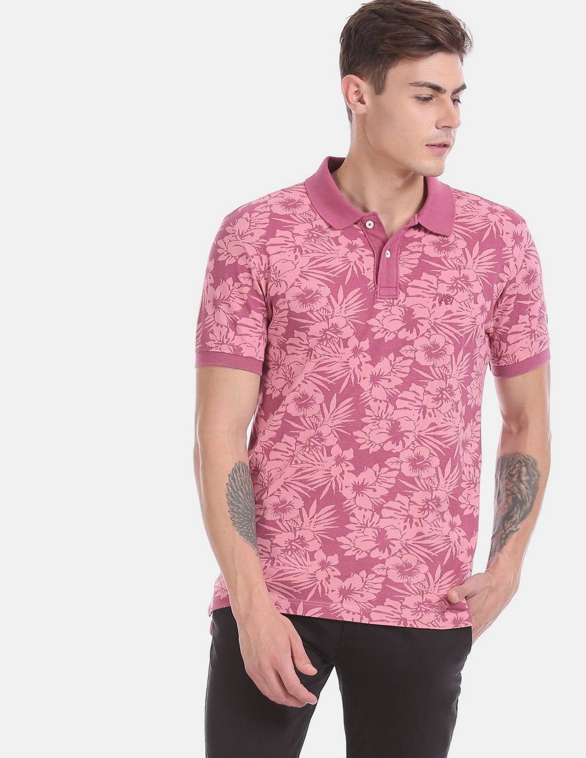 AEROPOSTALE Printed Men Polo Neck Pink T-Shirt