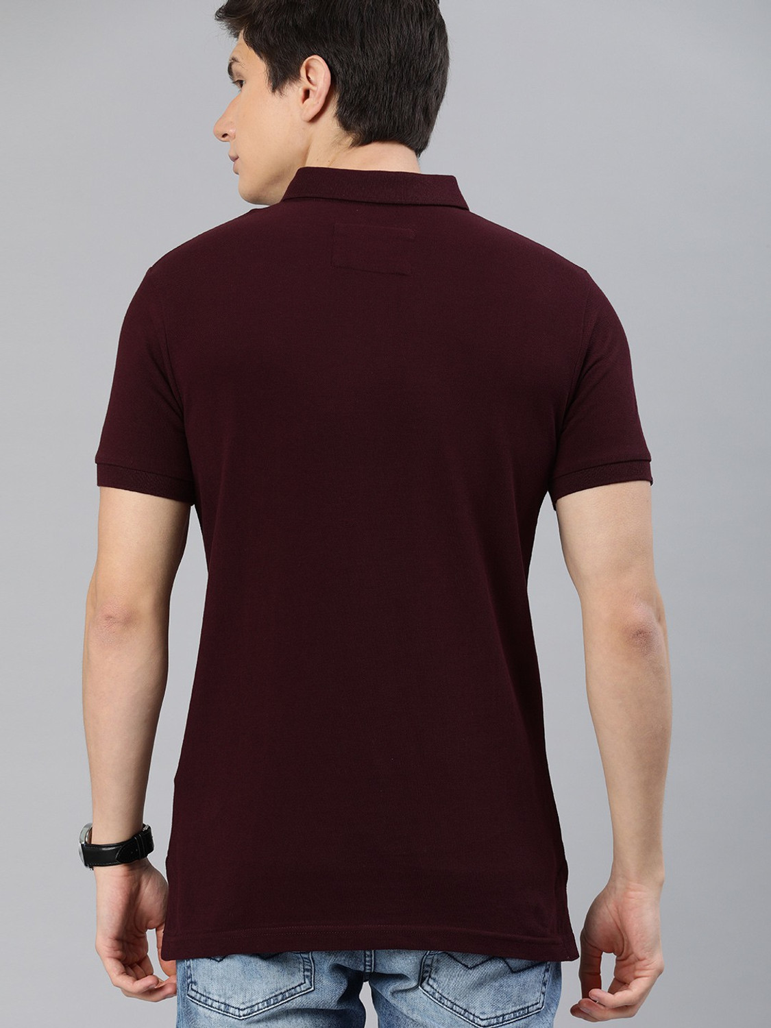 Image of THE BEAR HOUSE Solid Men Polo Neck Maroon T-Shirt