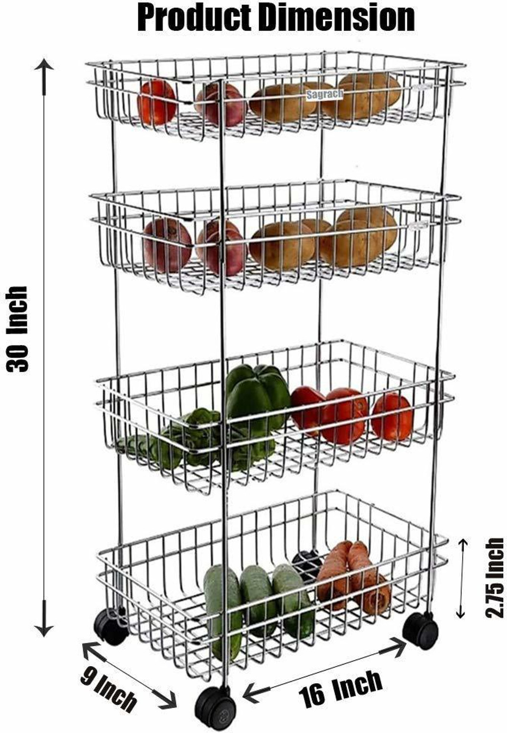 Image of ADAKASI Containers Kitchen Rack Steel 4 Layer Fruit Vegetable Kitchen Rack