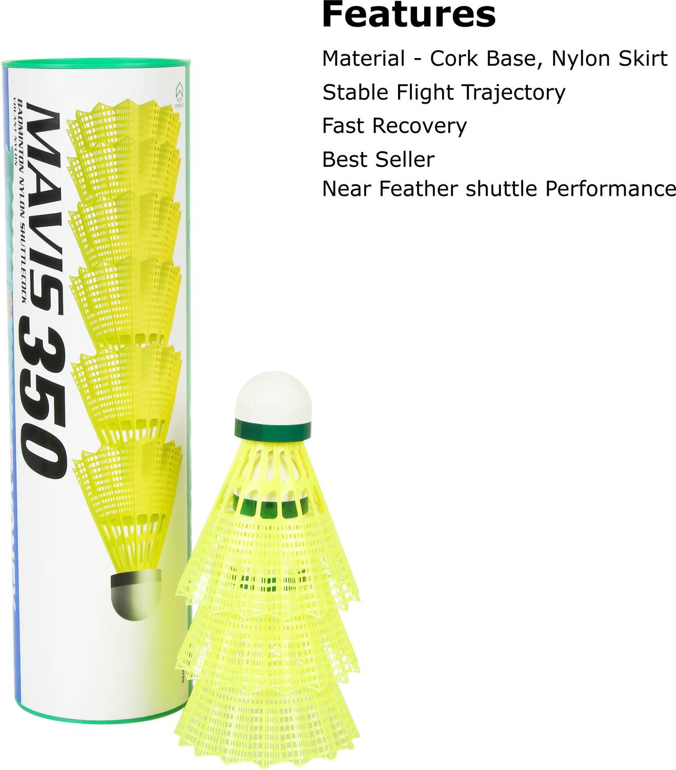 YONEX M350GY Nylon Shuttle - Yellow Pack of 6 - Image 2