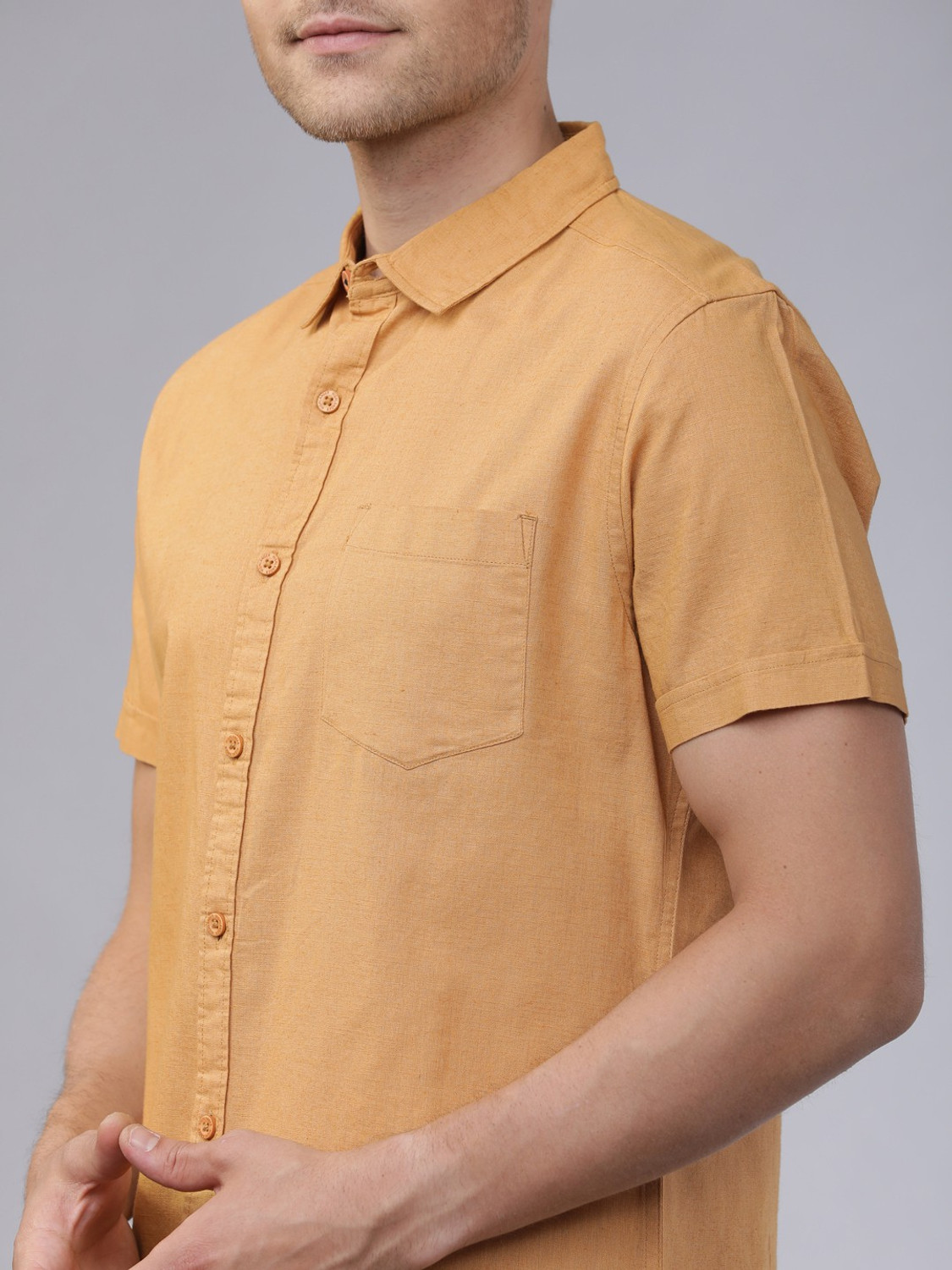 Image of HIGHLANDER Men Solid Casual Beige Shirt