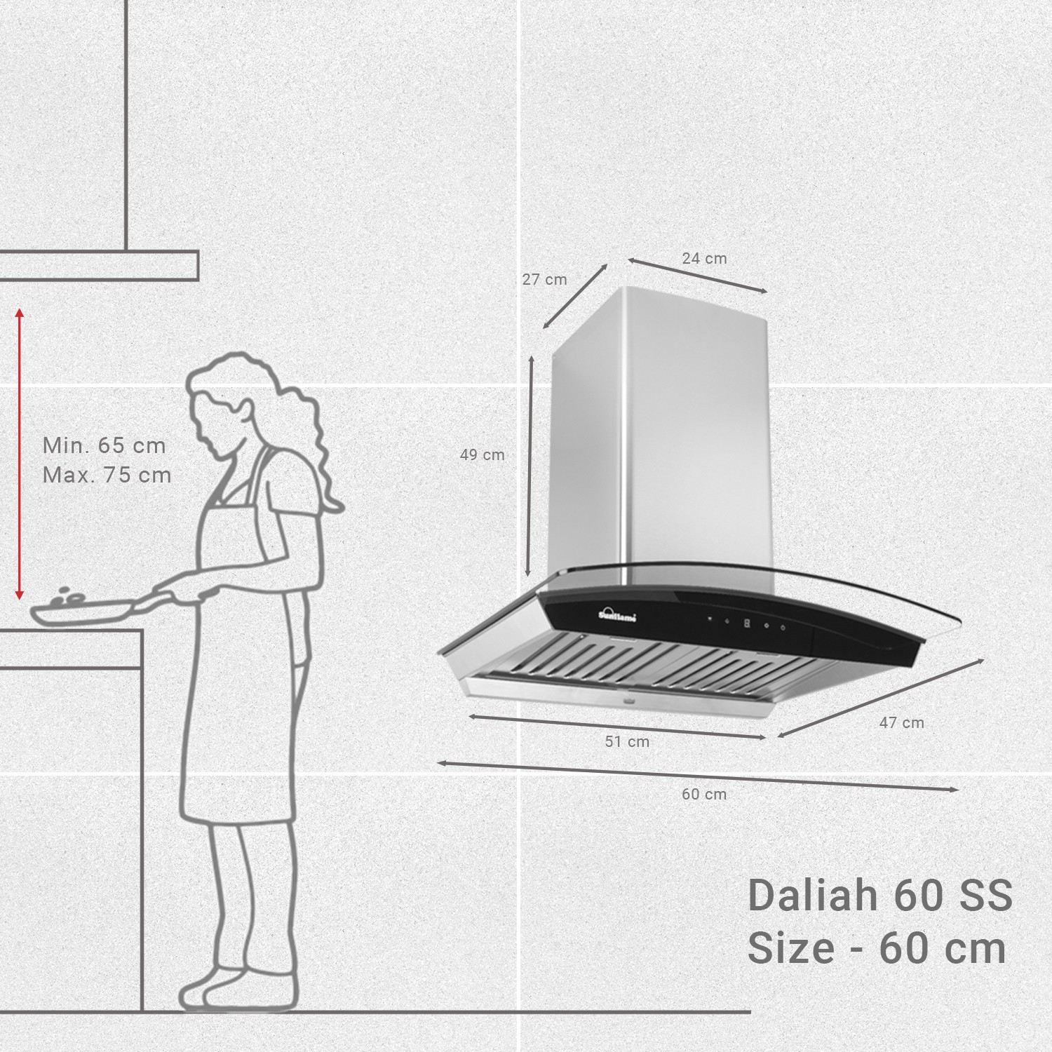Image of Sunflame CH DAHLIA 60 SS AC DX 1230 CMH 60 cm Auto Clean Chimney