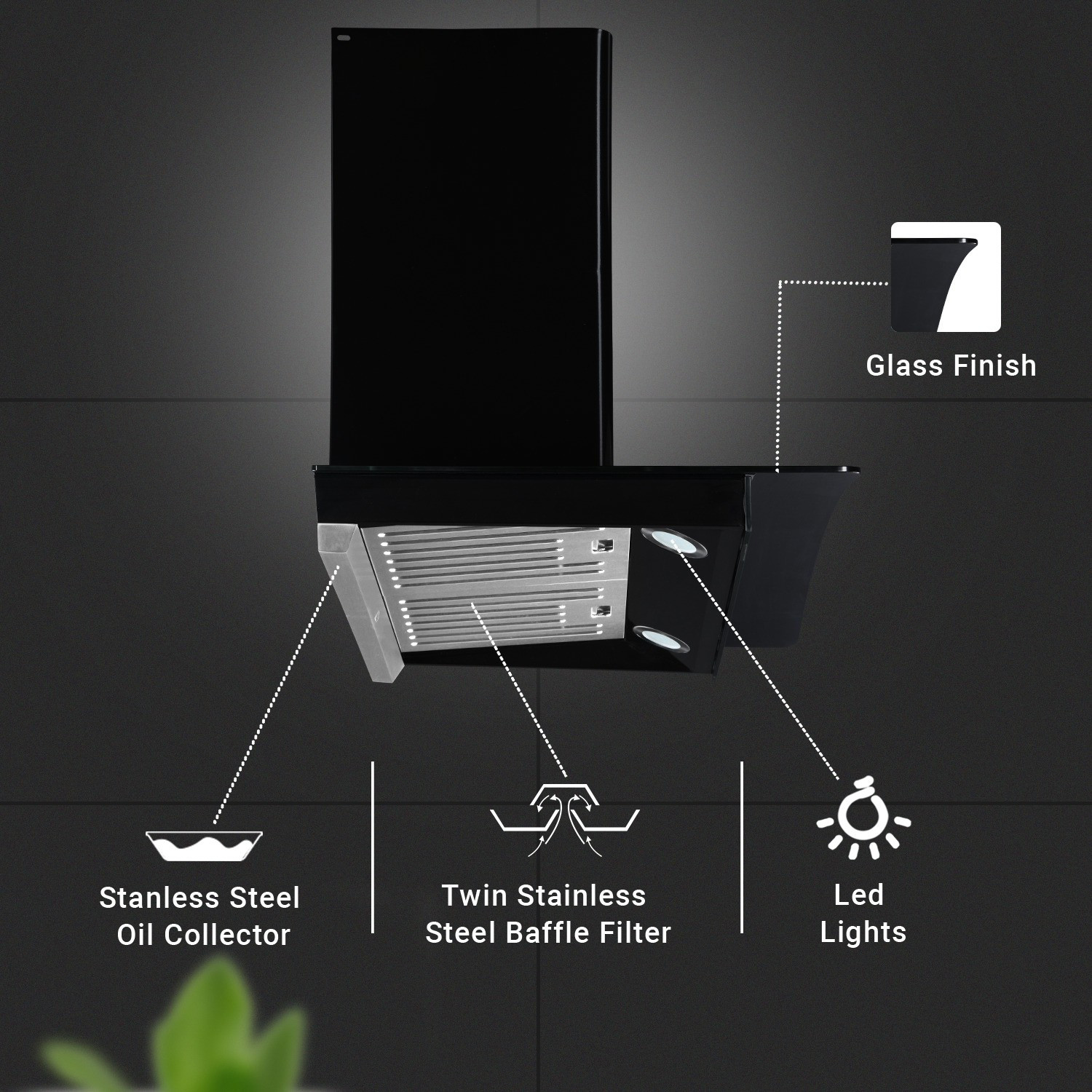 Image of Sunflame CH DAHLIA 60 BK AC DX 1230 CMH 60 cm Auto Clean Chimney