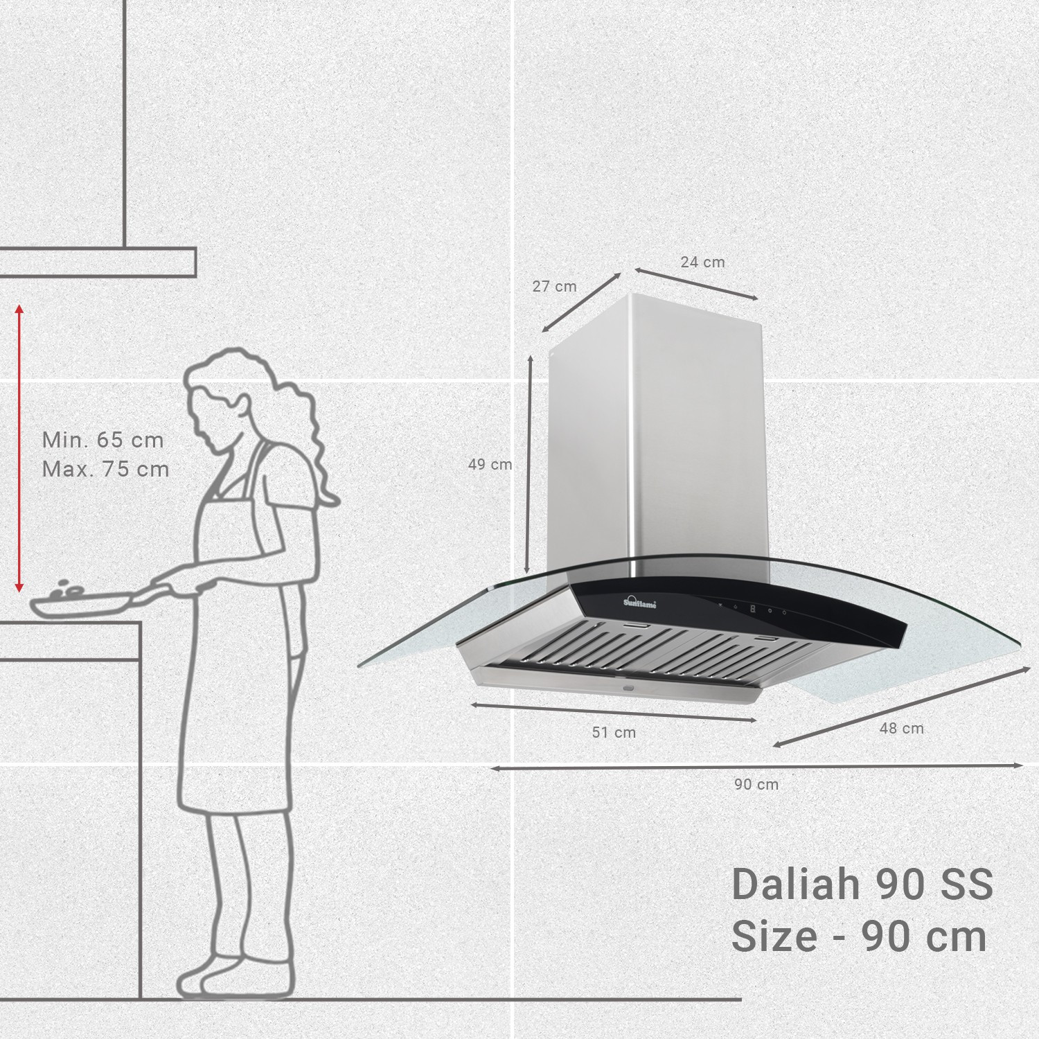 Image of Sunflame CH DAHLIA 90 SS AC DX 1230 CMH 90 cm Auto Clean Chimney
