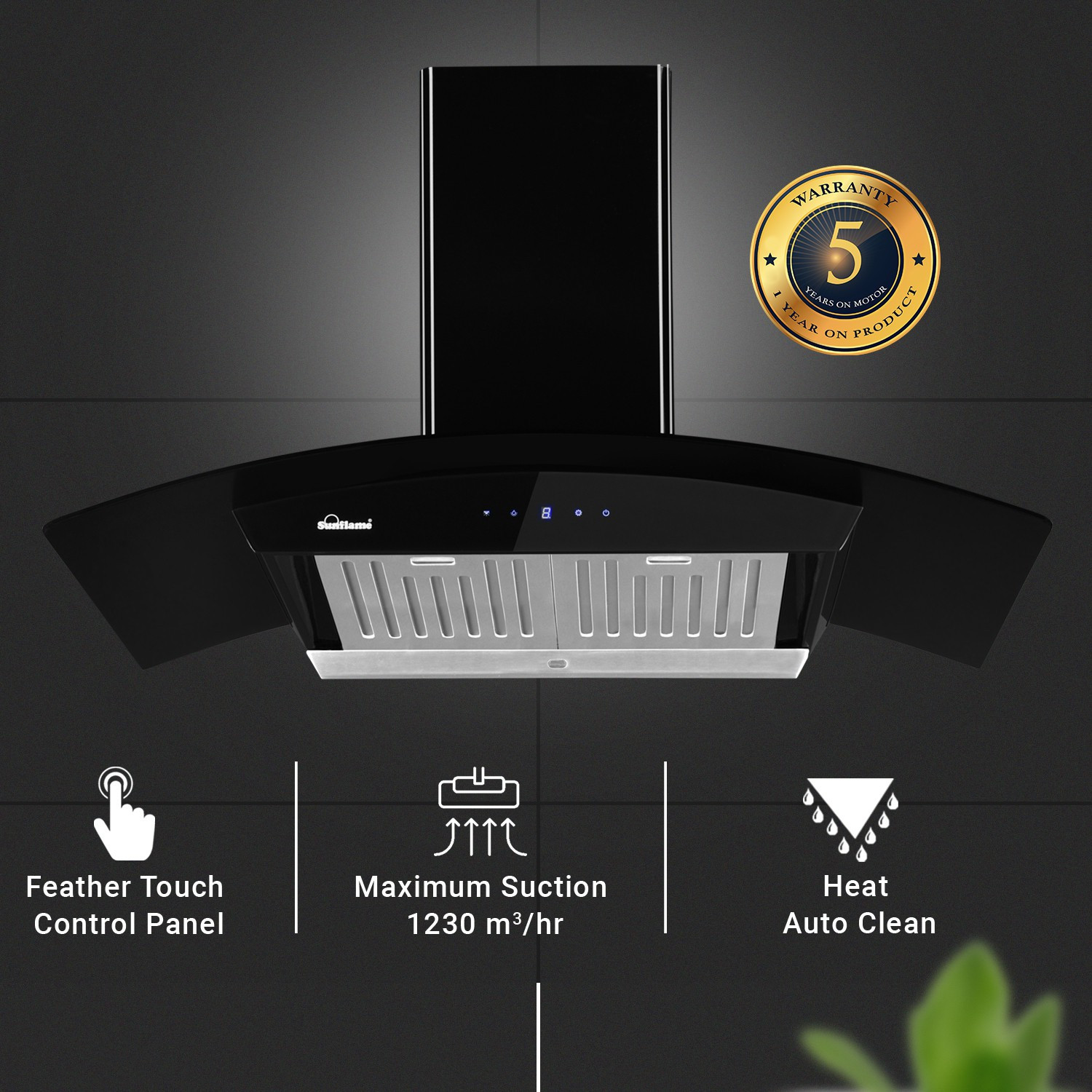 Image of Sunflame CH DAHLIA 90 BK AC DX Auto Clean Wall Mounted Black 1230 CMH Chimney