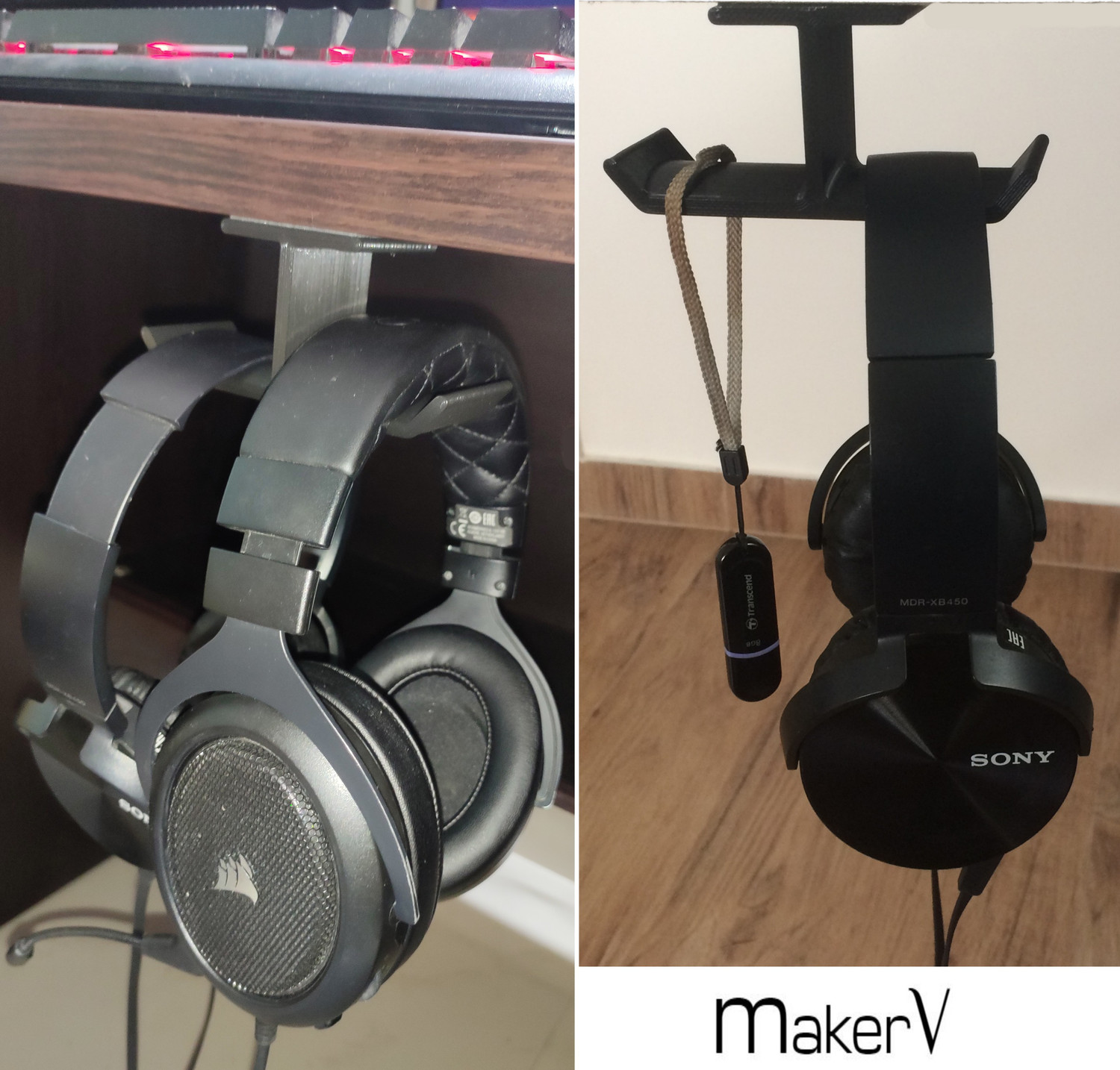 Image of makerV Dual Headphone holder Gaming Headset hanger Under desk mount Head phone hook Headphone Stand