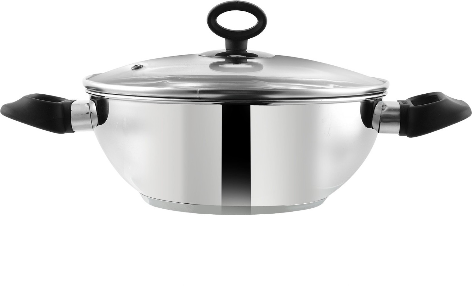 Image of VINOD Stainless Steel Deluxe Kadai with Glass Lid Kadhai 30 cm diameter with Lid 5.5 L capacity