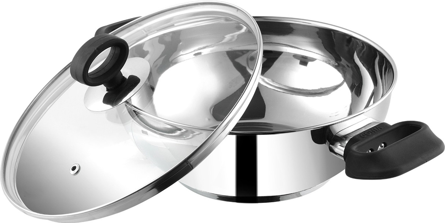Image of VINOD Stainless Steel Deluxe Kadai with Glass Lid Kadhai 30 cm diameter with Lid 5.5 L capacity