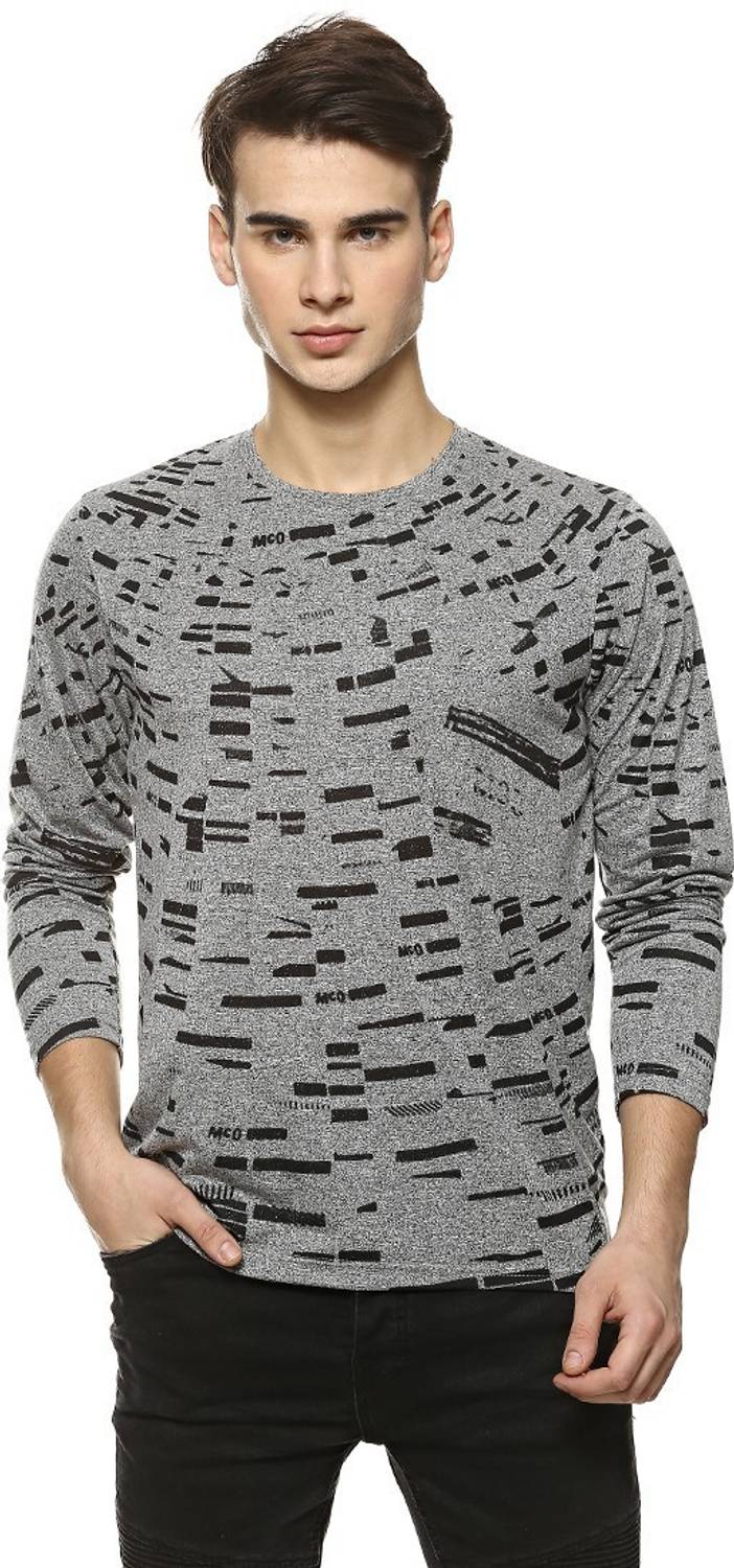 CAHOOT Printed Men Round Neck Grey T-Shirt