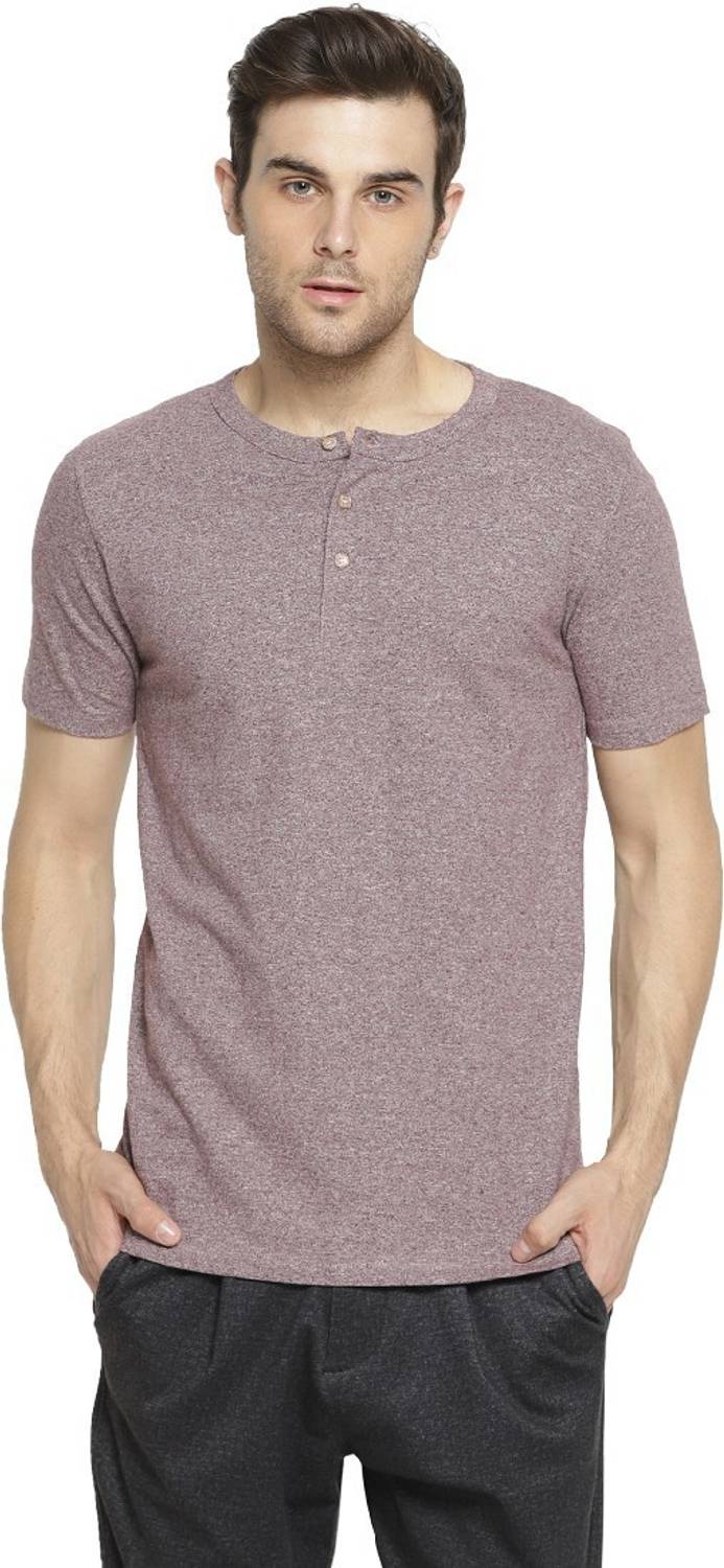 CAHOOT Self Design, Printed Men Henley Neck Purple T-Shirt
