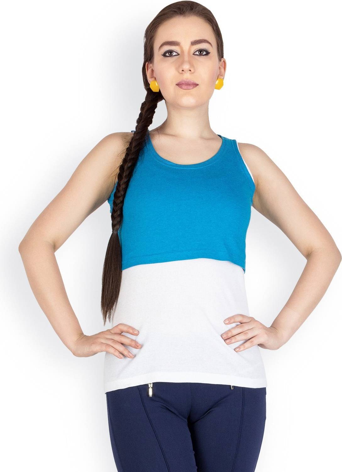 PINACOLADA Casual Sleeveless Solid Women Blue Top