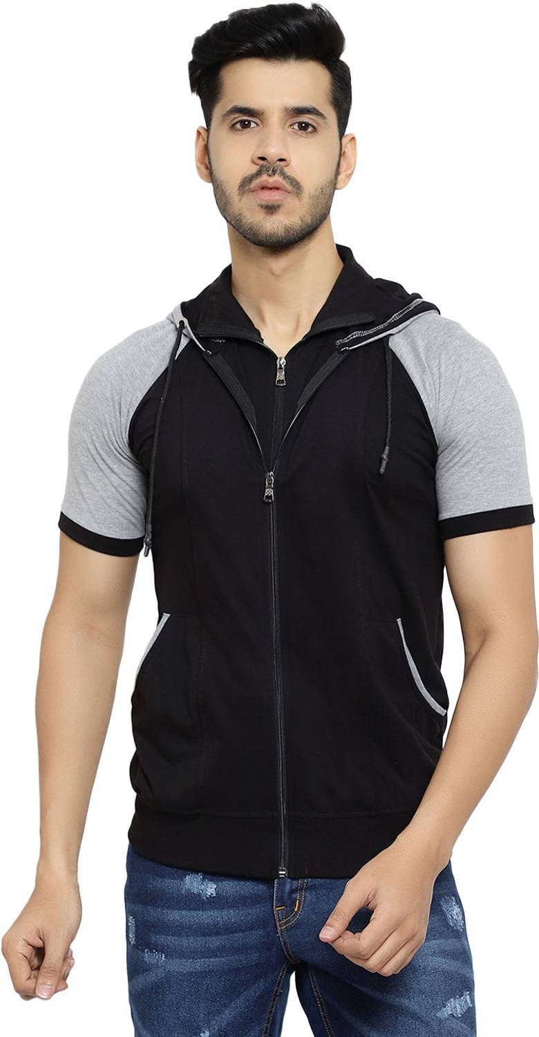 Black Collection Men Colorblock Hooded Neck Cotton Blend Black, G