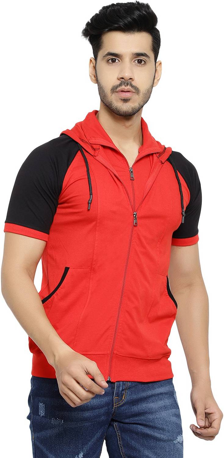 Black Collection Men Colorblock Hooded Neck Cotton Blend Red, Bla