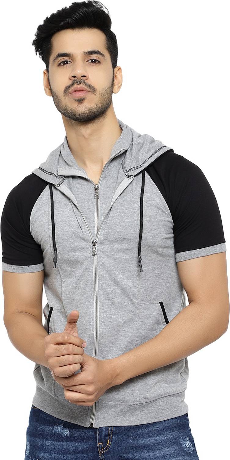 Black Collection Men Colorblock Hooded Neck Cotton Blend Black, G
