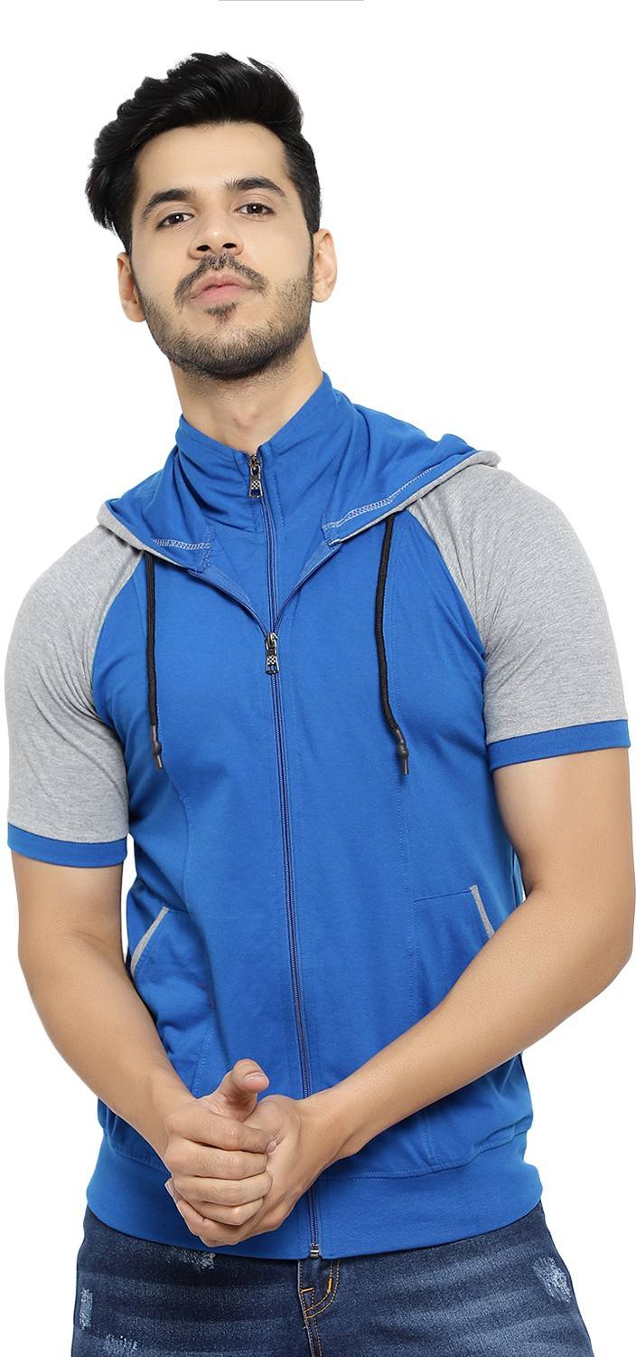 Black Collection Men Colorblock Hooded Neck Cotton Blend Blue, Gr