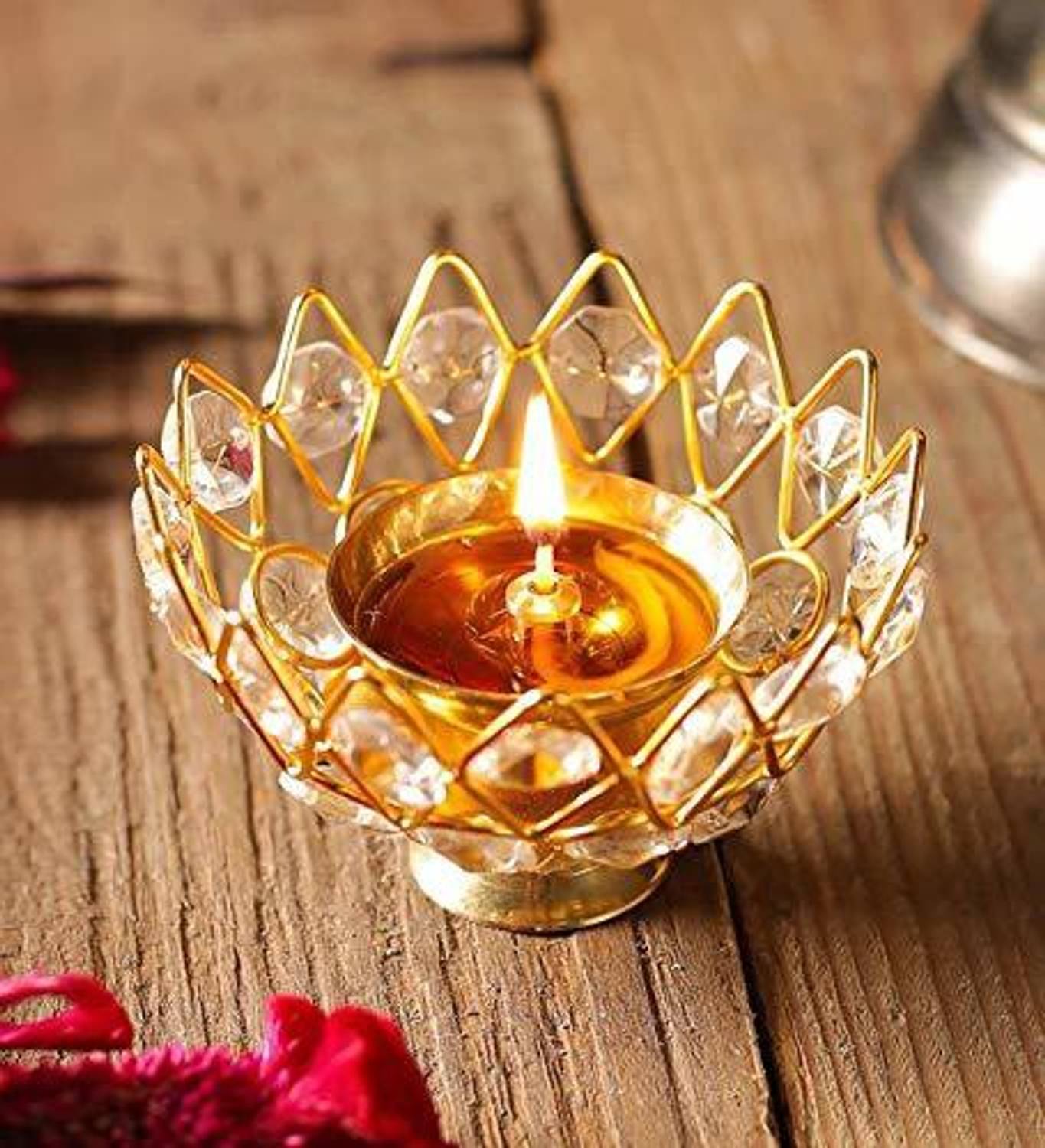 Brass chain Brass, Crystal Table Diya