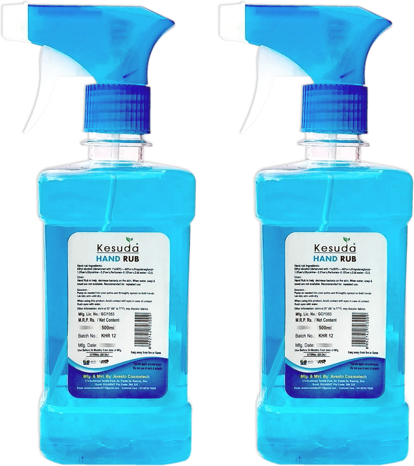 Image of KESUDA 2pcs 500ml Hand Rub LIQUID Base Sanitizer Spray Sanitizer Spray Pump Dispenser