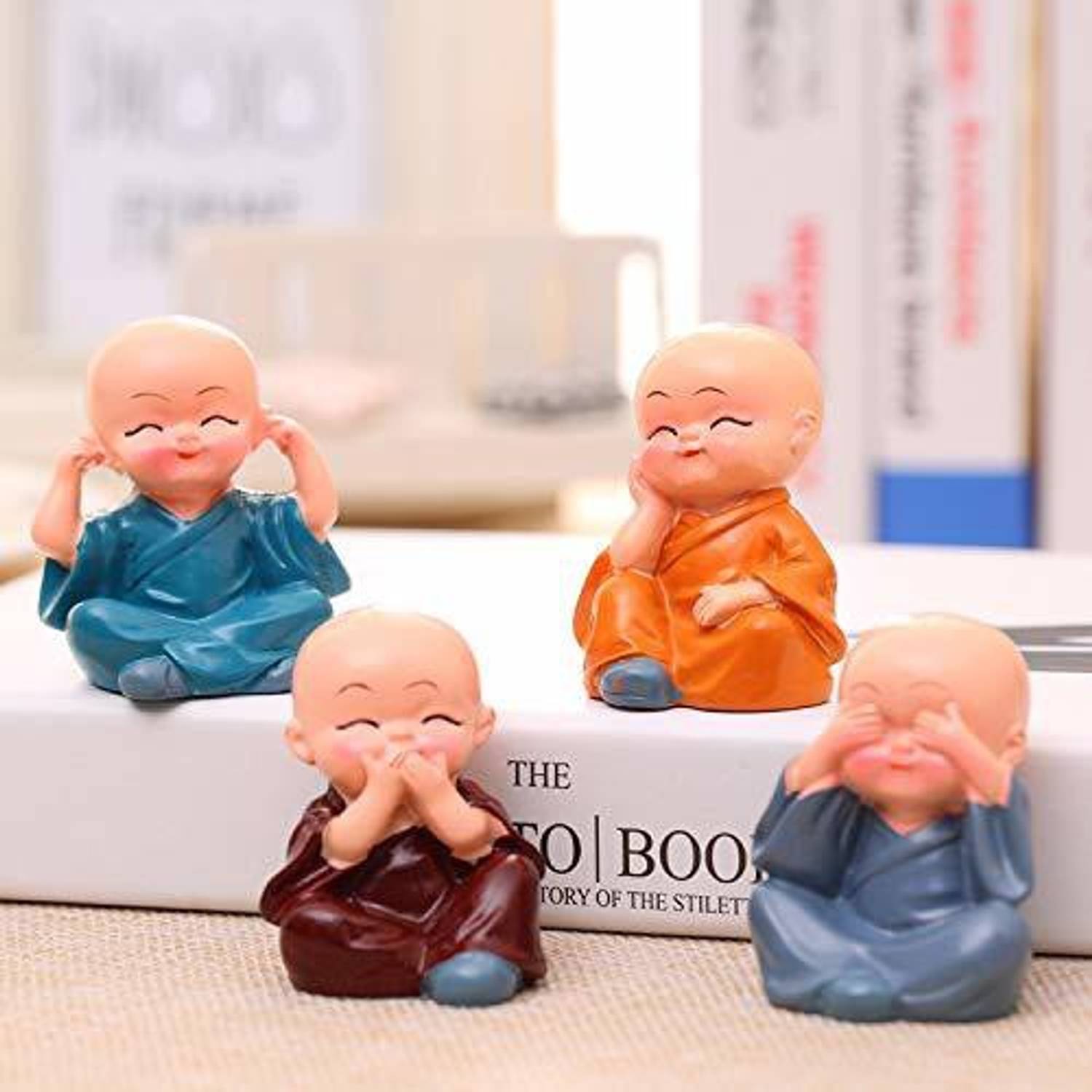 avenew Multicolor 4 Monks Buddha Figurines Decorative Showpiece -5.5 cm Decorative Showpiece - 6 cm