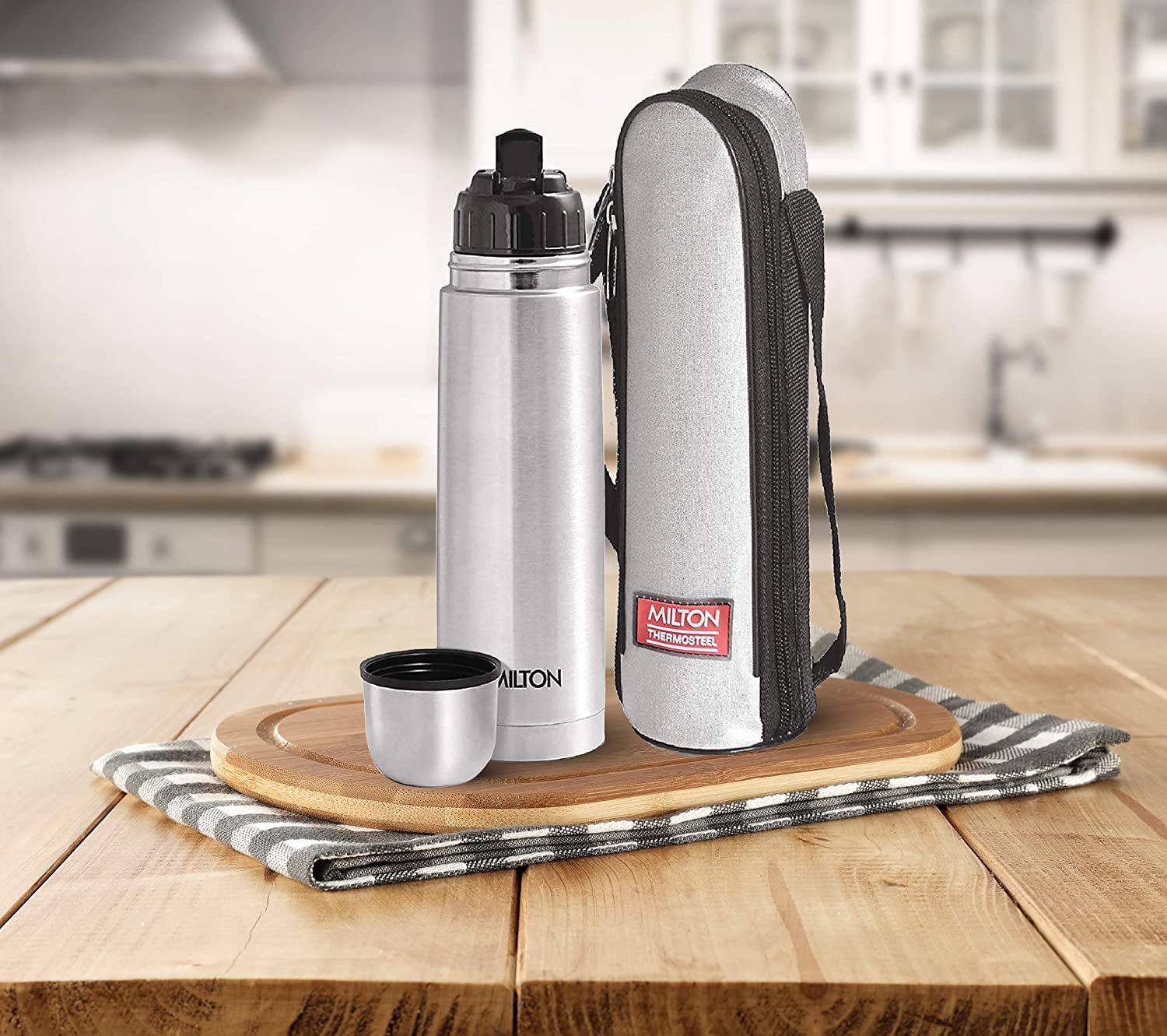 MILTON Flip lid 500 Thermosteel Water Bottle, ISI Certified, 24 Hr Hot and Cold 500 ml Steel Flask