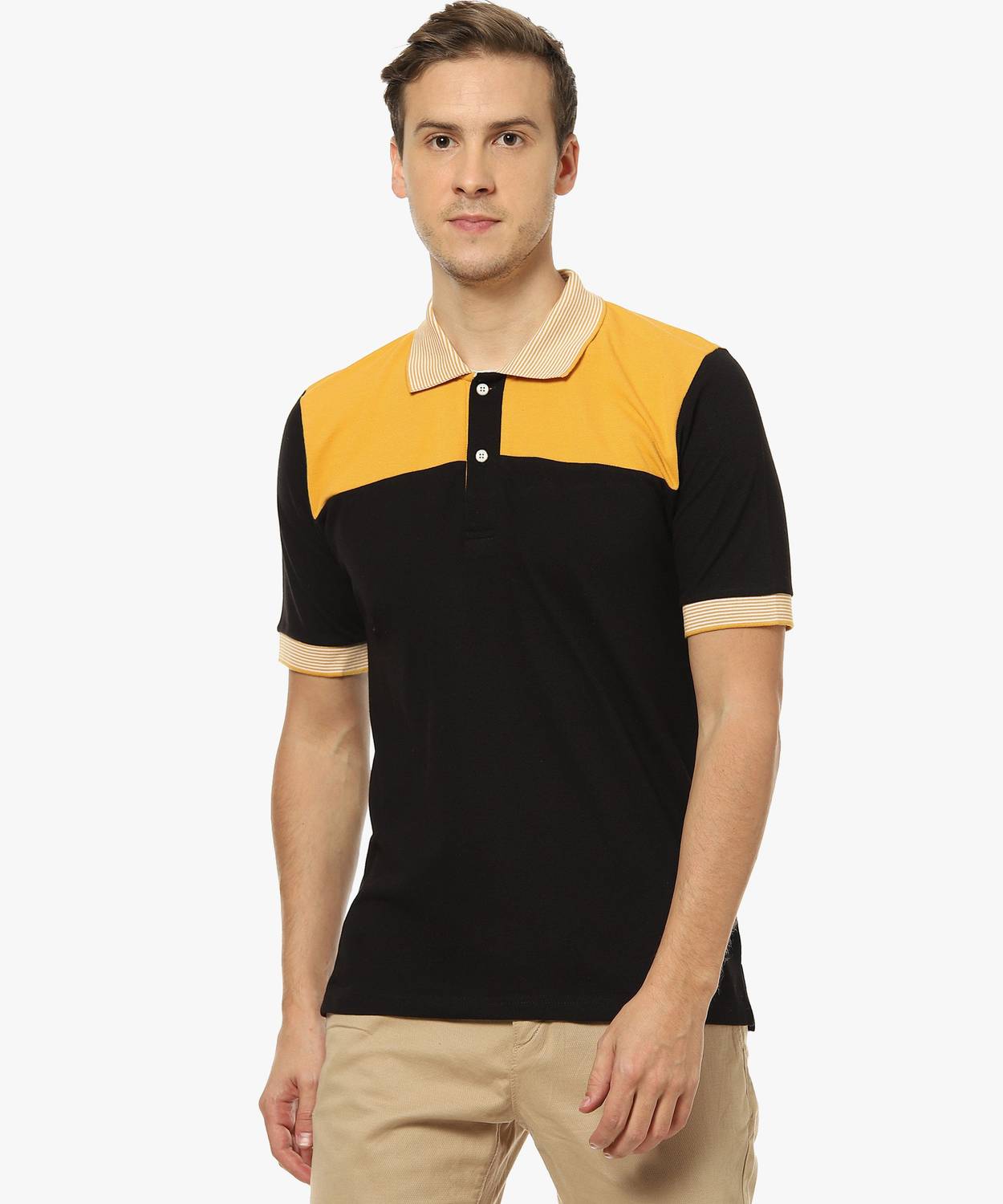 CAHOOT Colorblock Men Polo Neck Black T-Shirt
