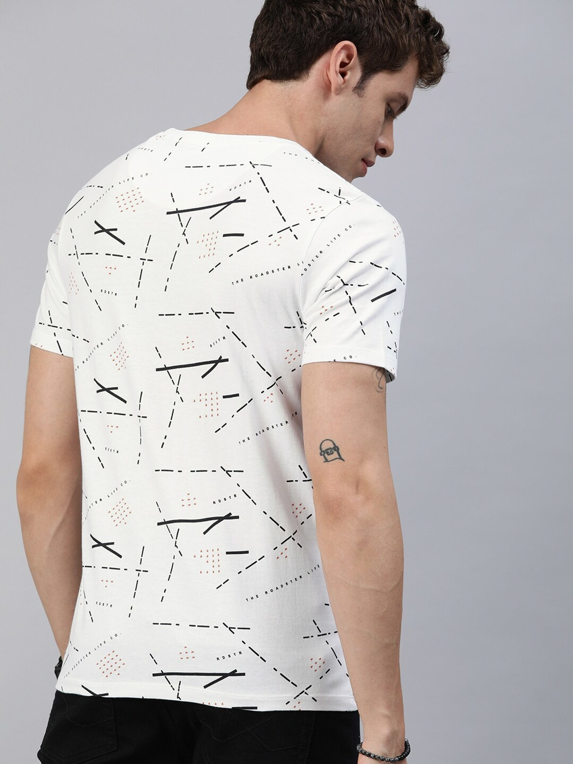 Image of Roadster Printed Men Round Neck White T-Shirt