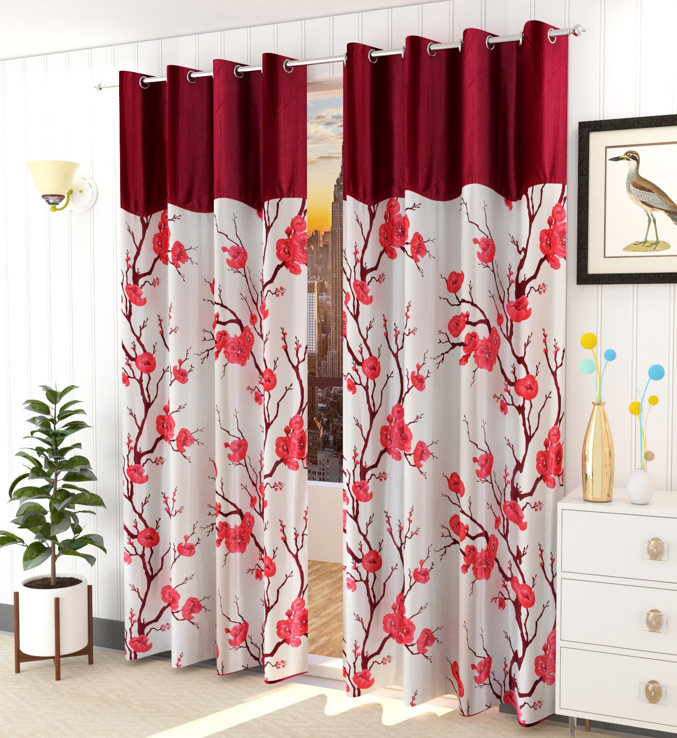 Image of Ville Style 274 cm (9 ft) Long Door Polyester Room Darkening Curtain (Pack Of 2)