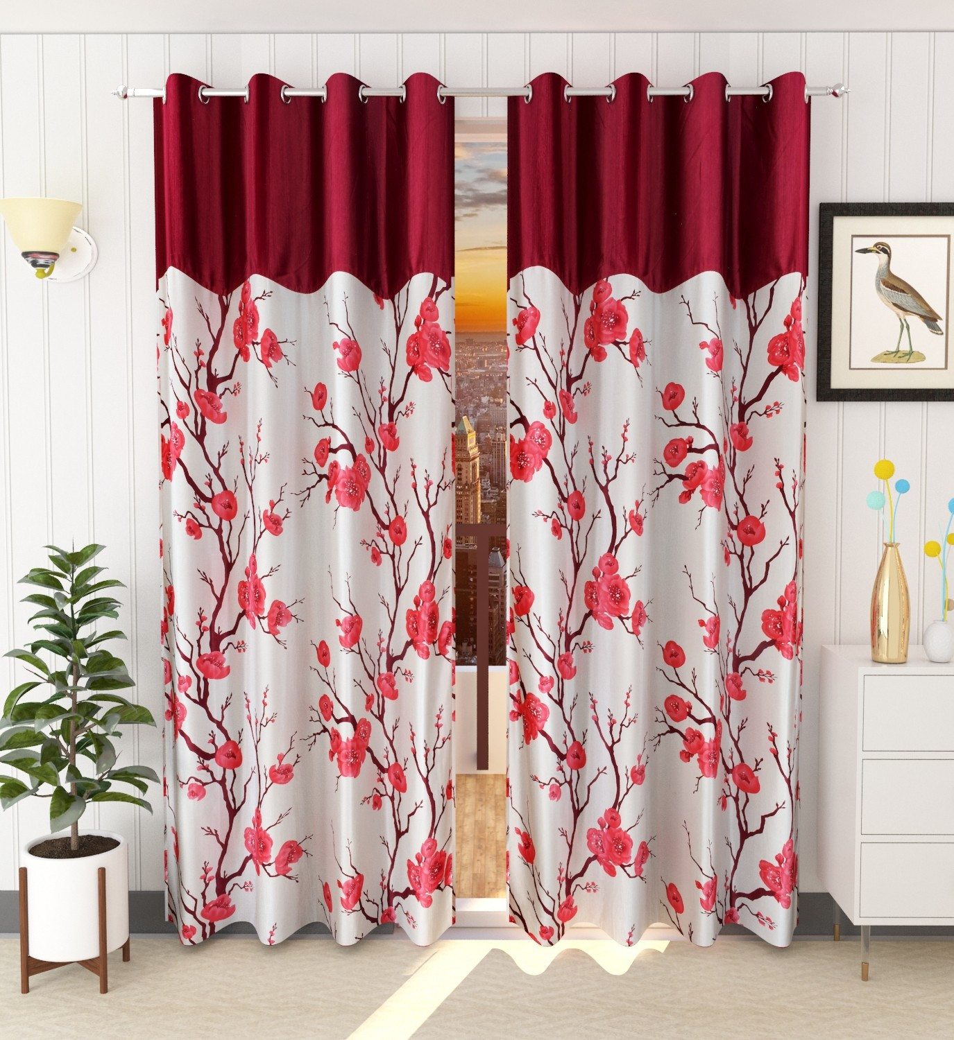 Image of Ville Style 274 cm (9 ft) Long Door Polyester Room Darkening Curtain (Pack Of 2)