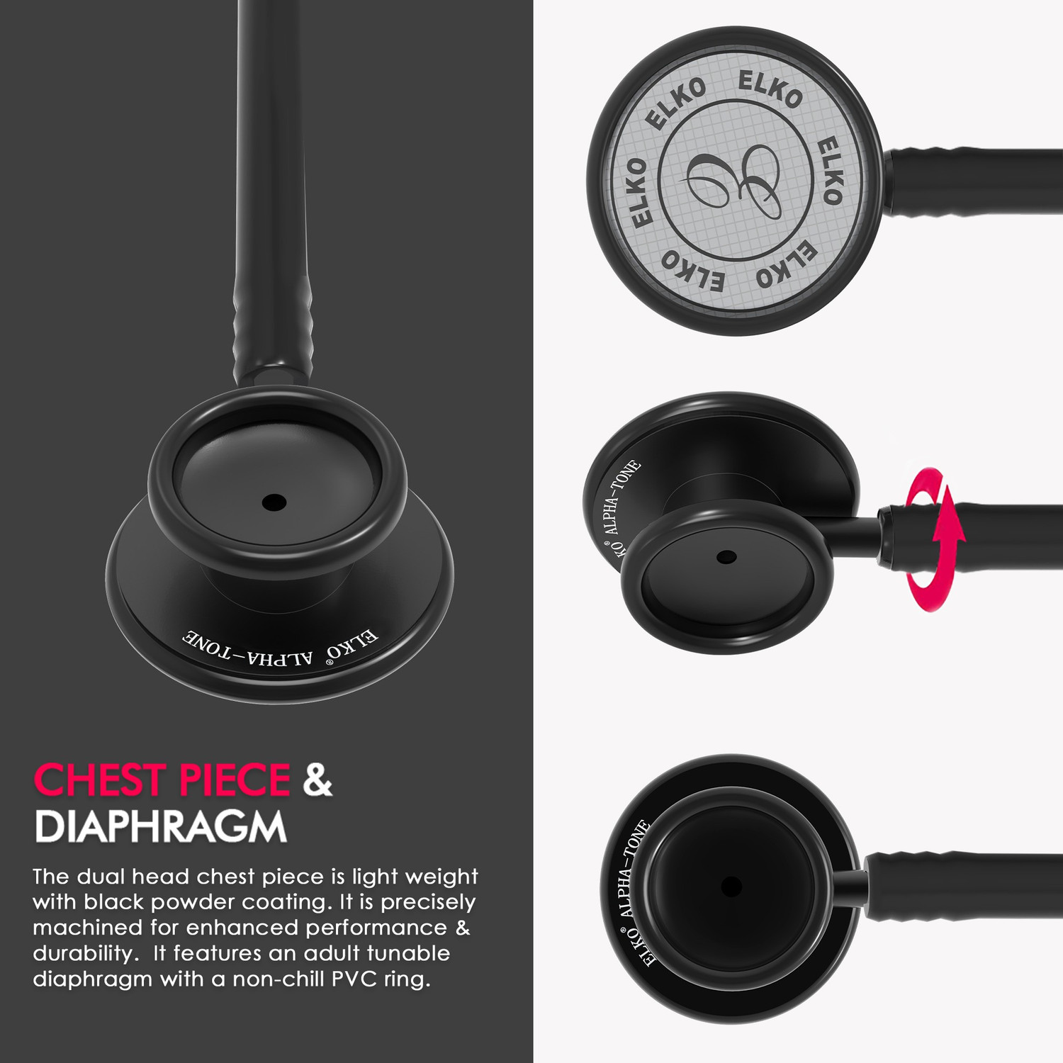 Image of ELKO ALPHA-TONE Aluminium Head stethoscope Acoustic Stethoscope