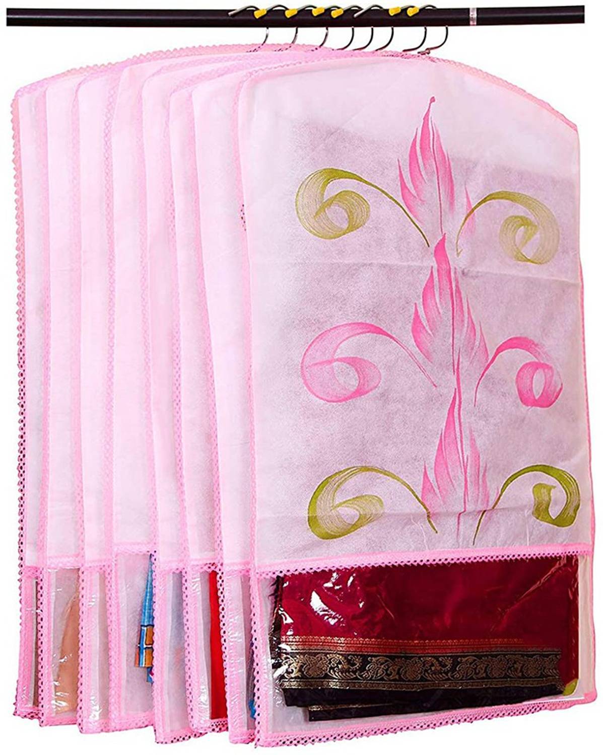 atorakushon New Present Fabric Printed Hanging Saree Cover Wardrobe Organiser 6 pcs