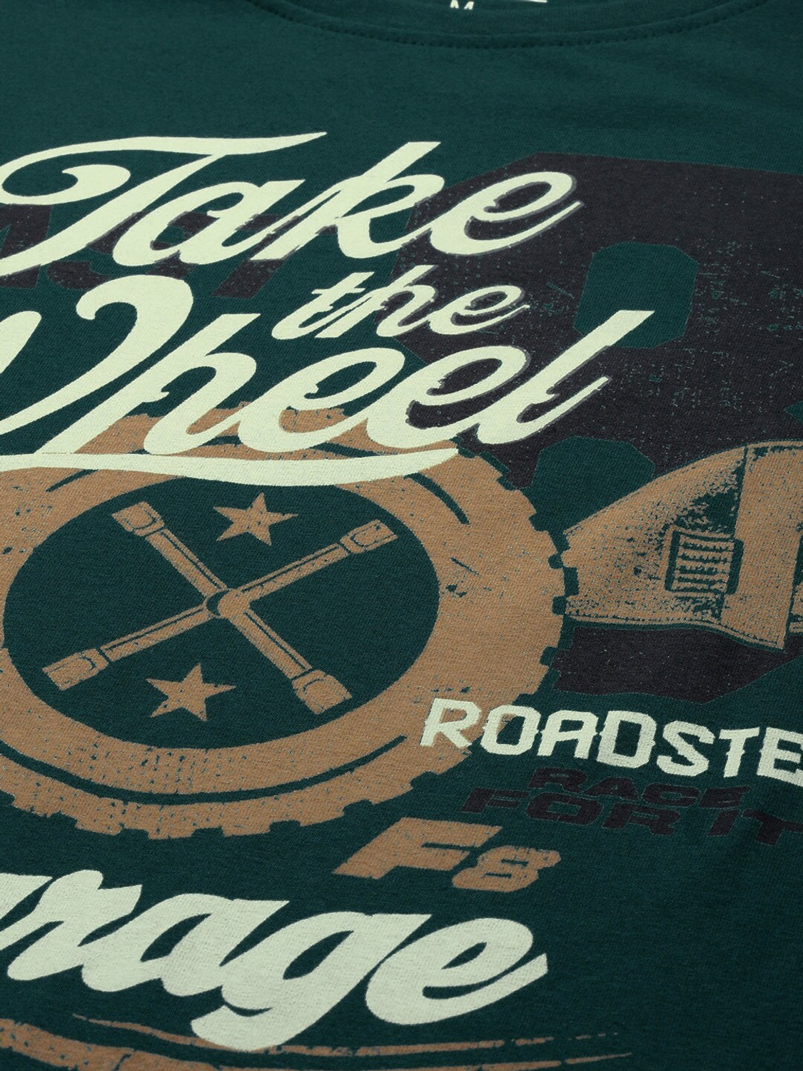 Image of Roadster Printed Men Round Neck Green T-Shirt