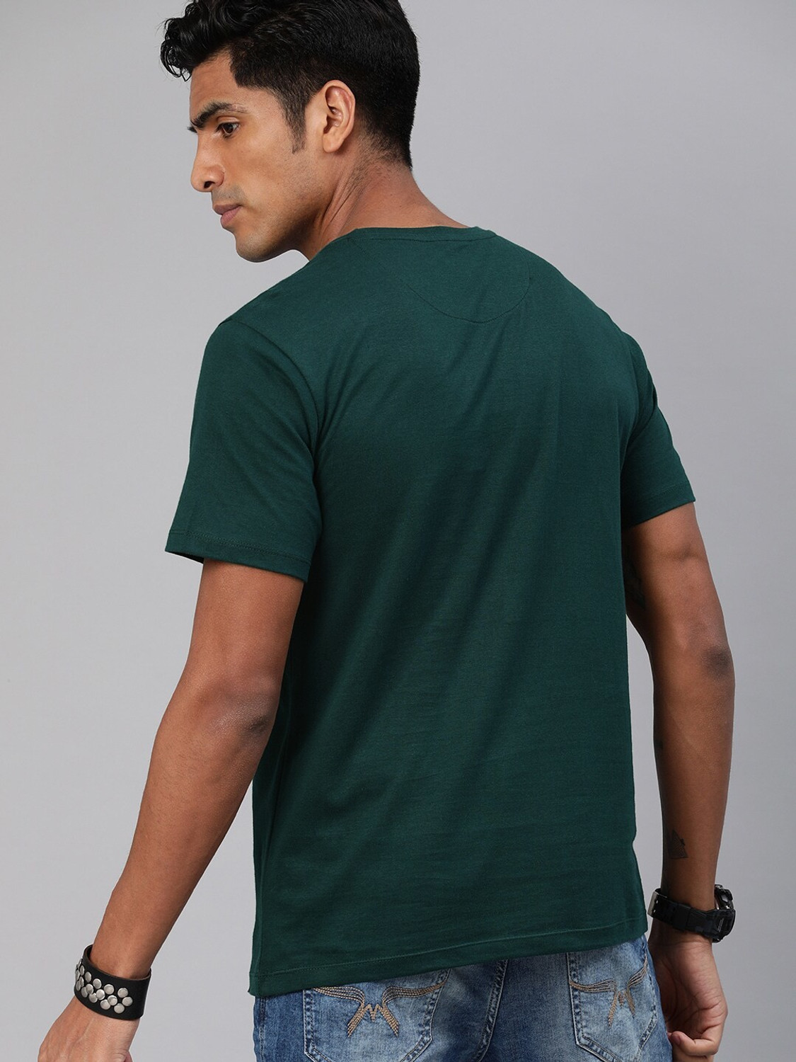 Image of Roadster Printed Men Round Neck Green T-Shirt
