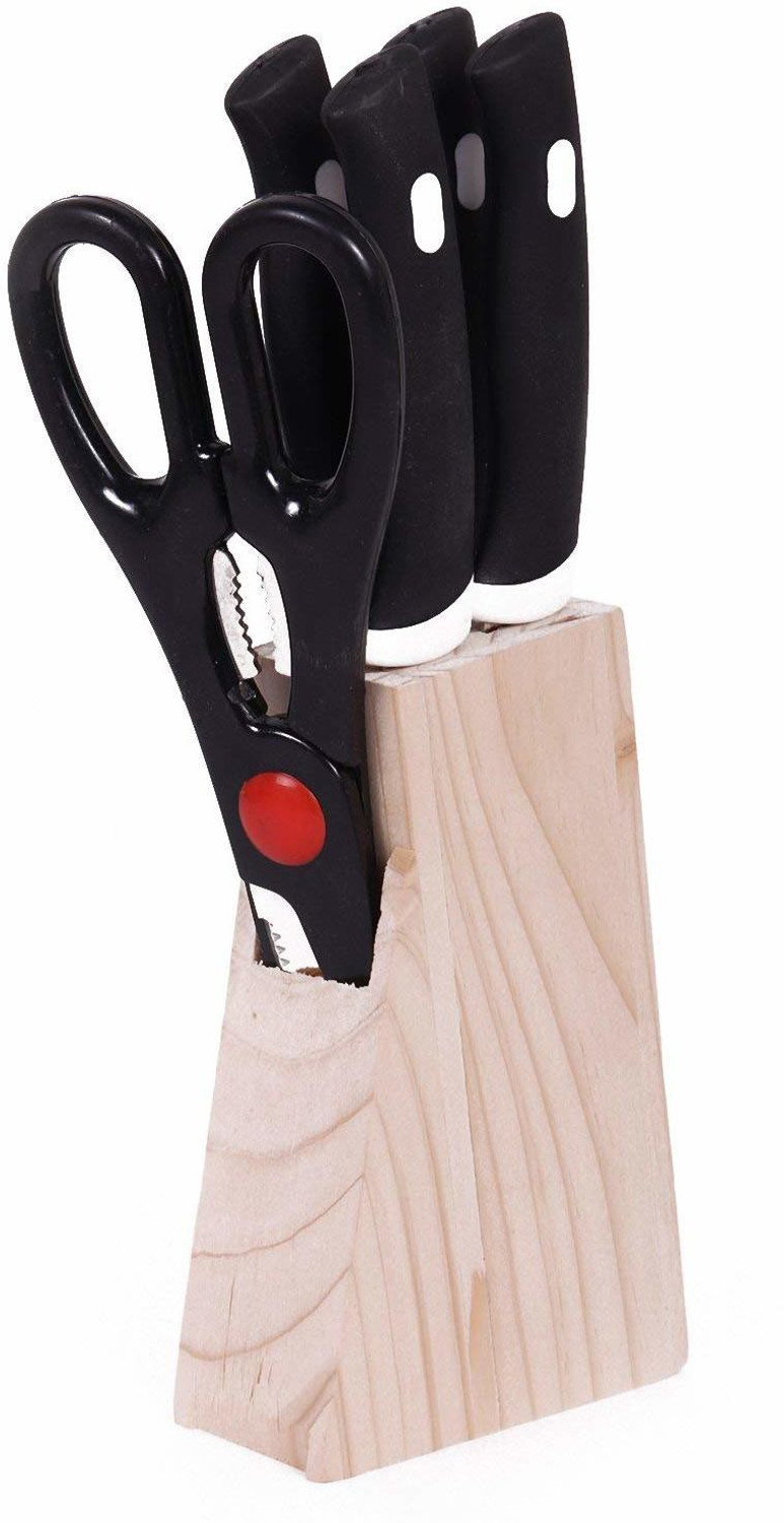 Image of DEAGAN 6 Pc Wood, Steel, Bamboo Knife Set Knife Set with Wooden Stand Stainless Steel Plastic Cutlery Knife